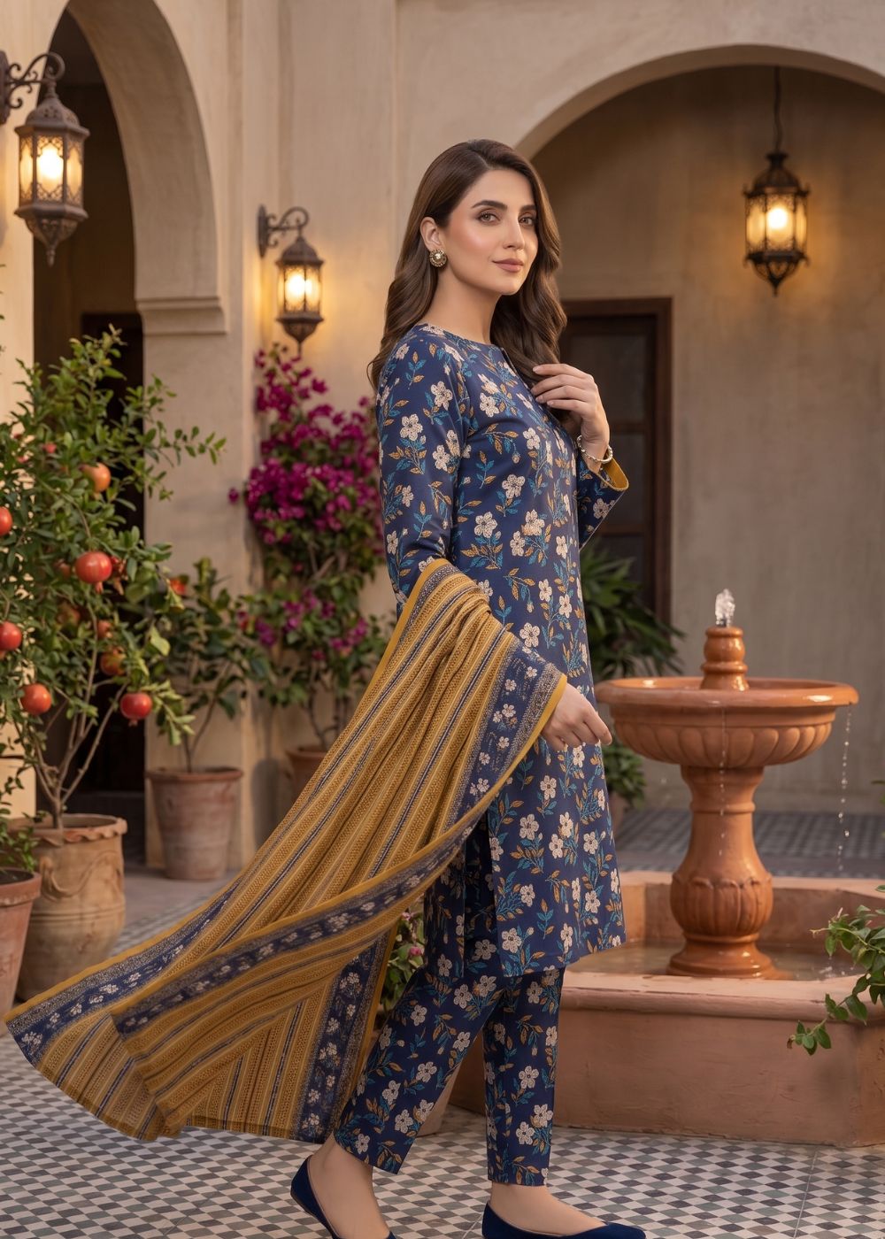 lawn Unstitched in Navy blue
