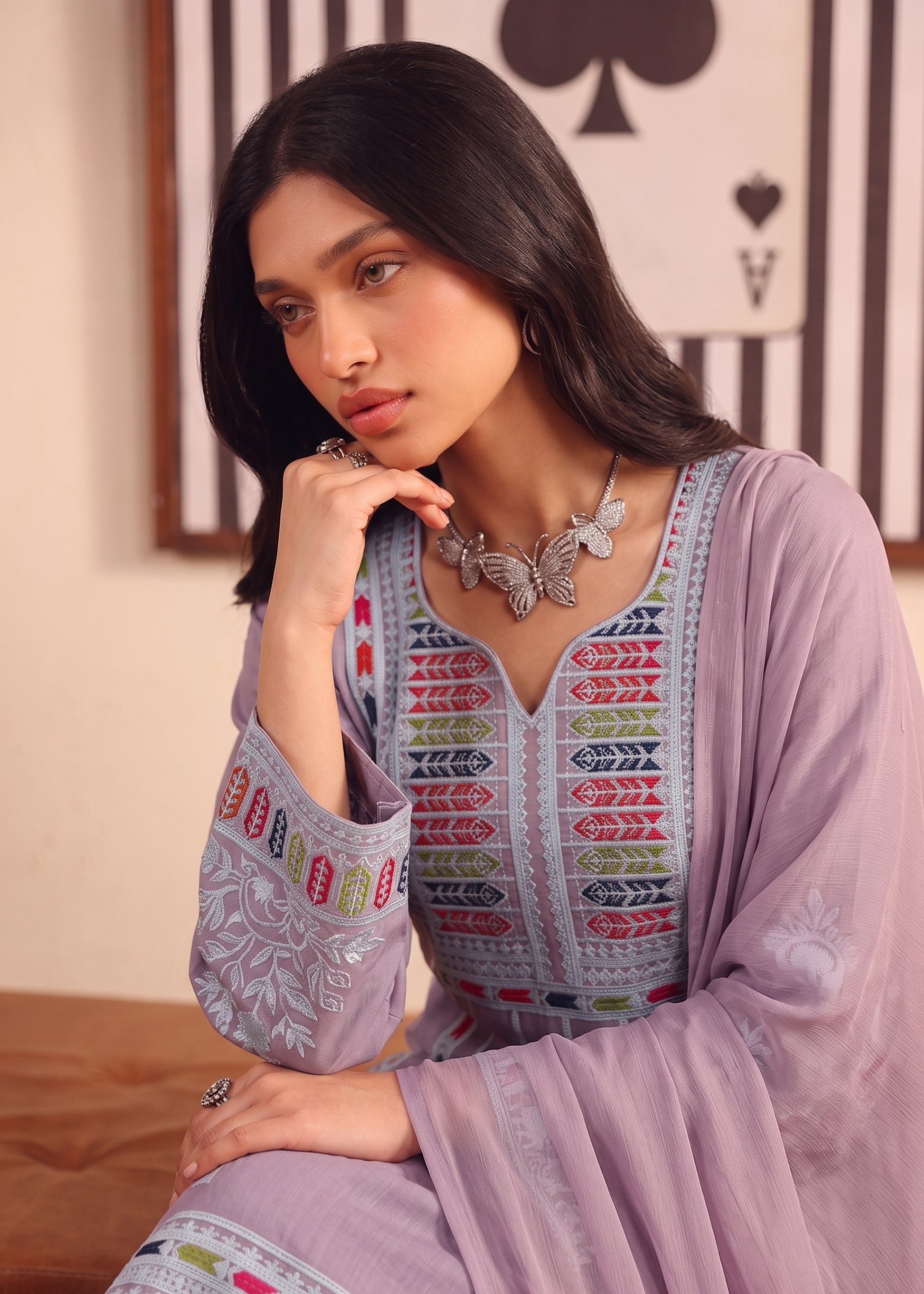 linen Kurta Set in Purple taupe