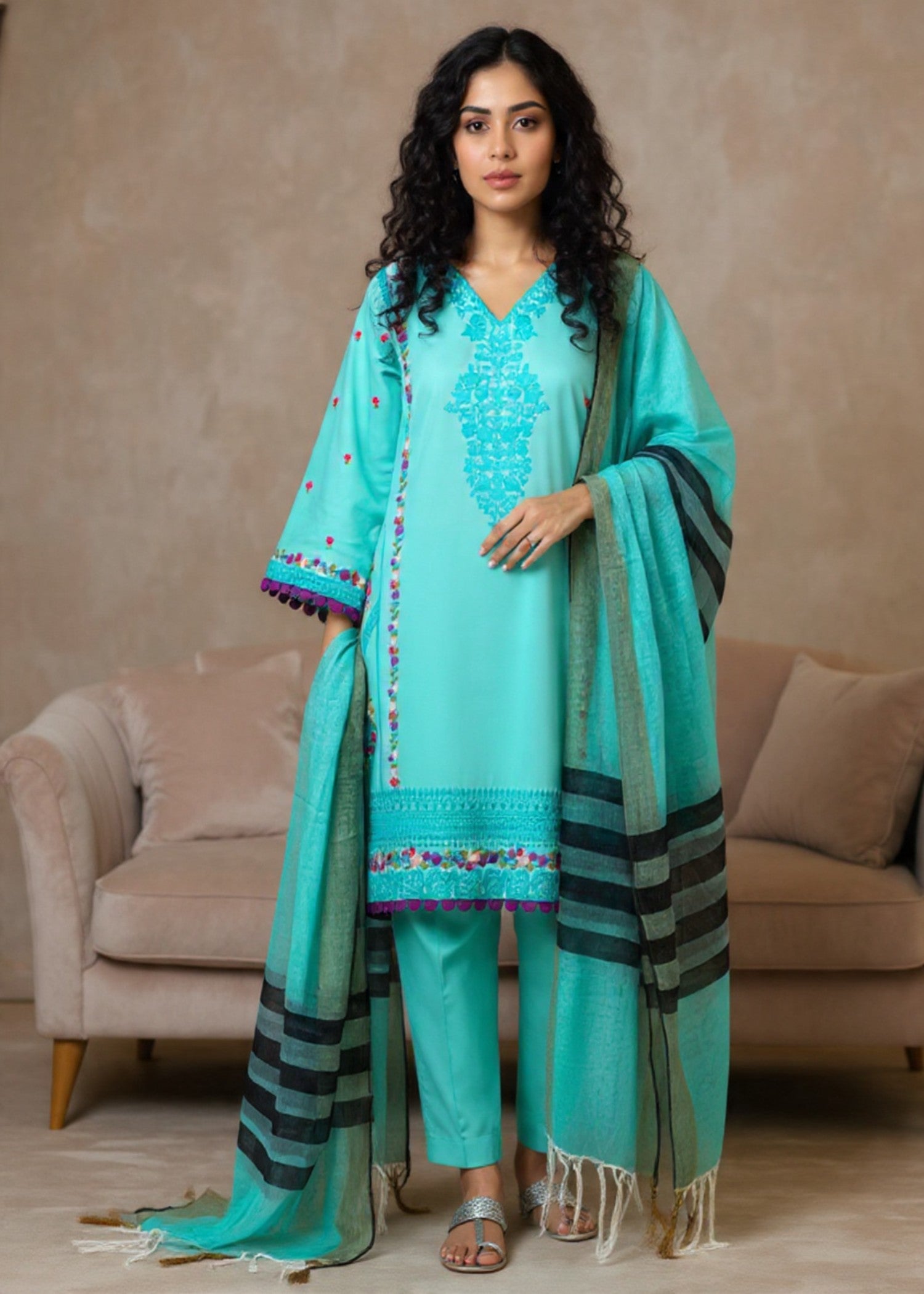 lawn cotton Unstitched in Aquamarine