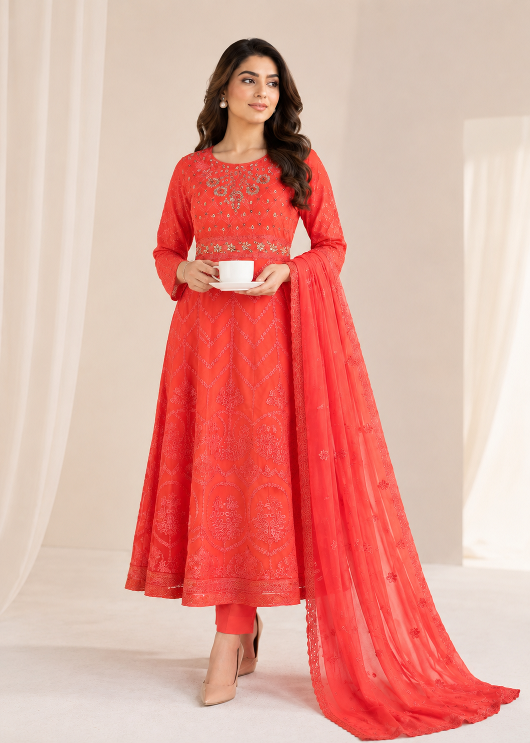 chiffon Maxi in Coral red
