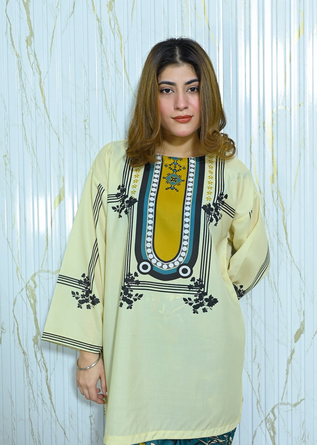 crepe Kurta Set in Yellow