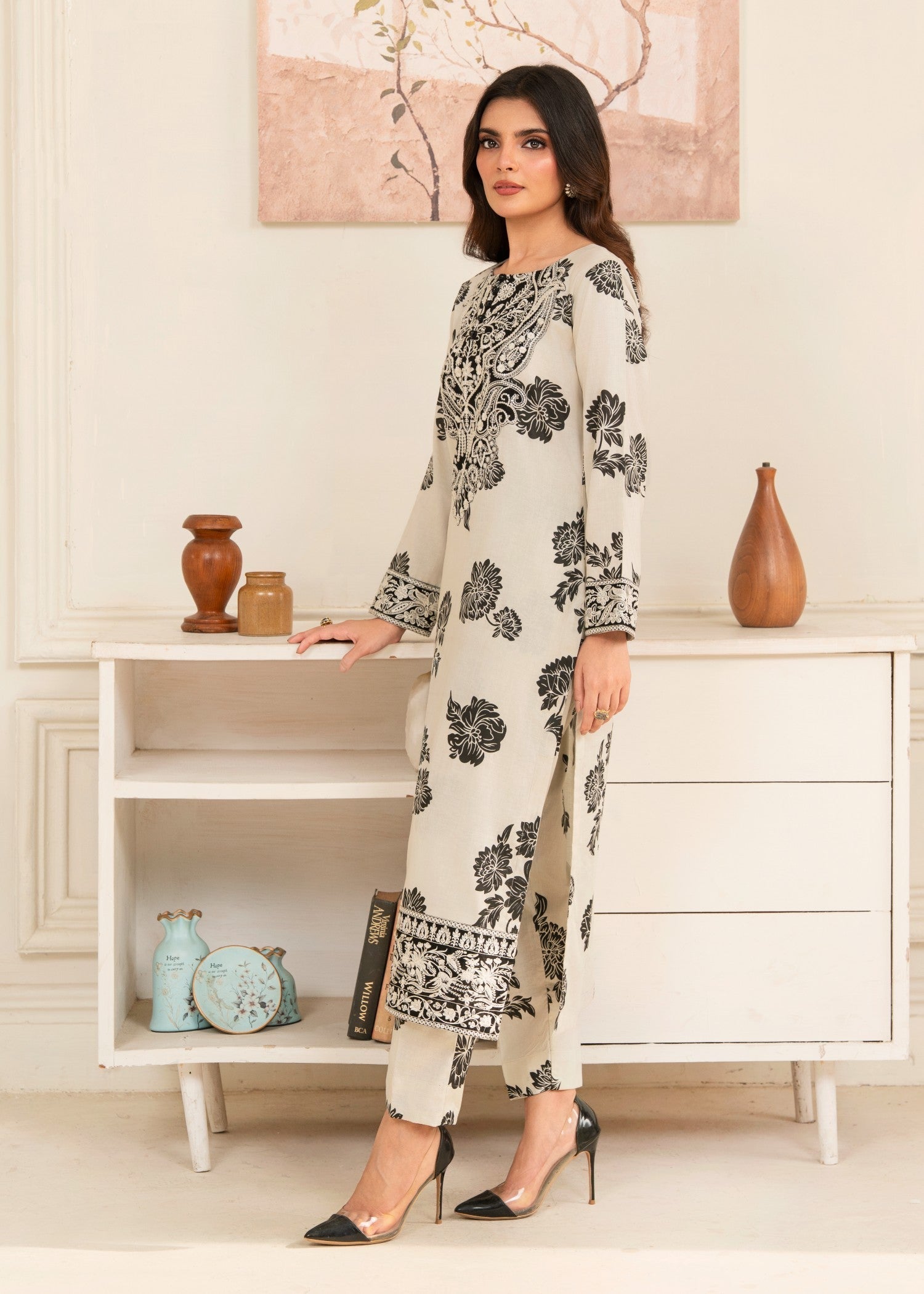 dhanak Kurta Set in White