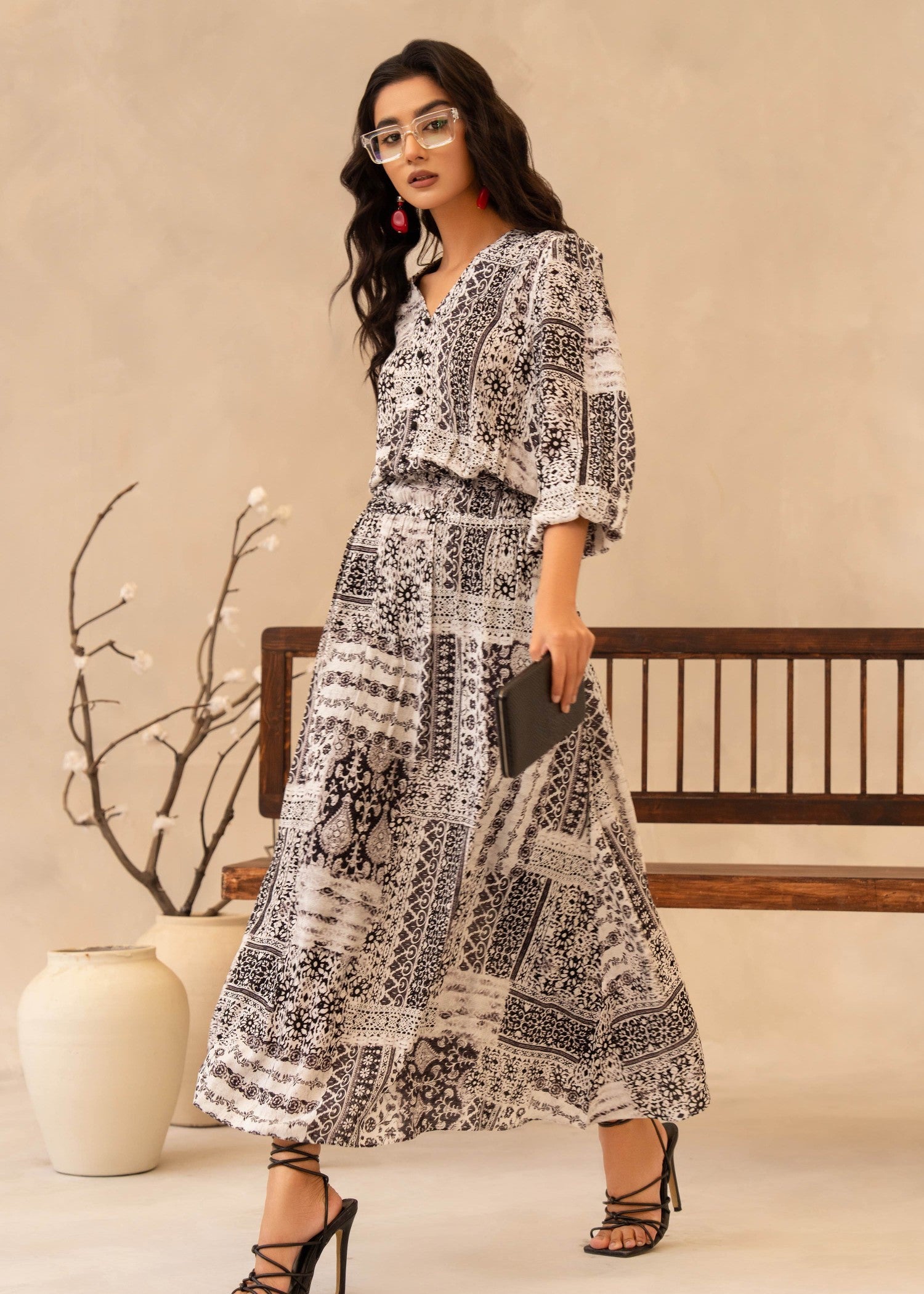 twill linen Dress in White