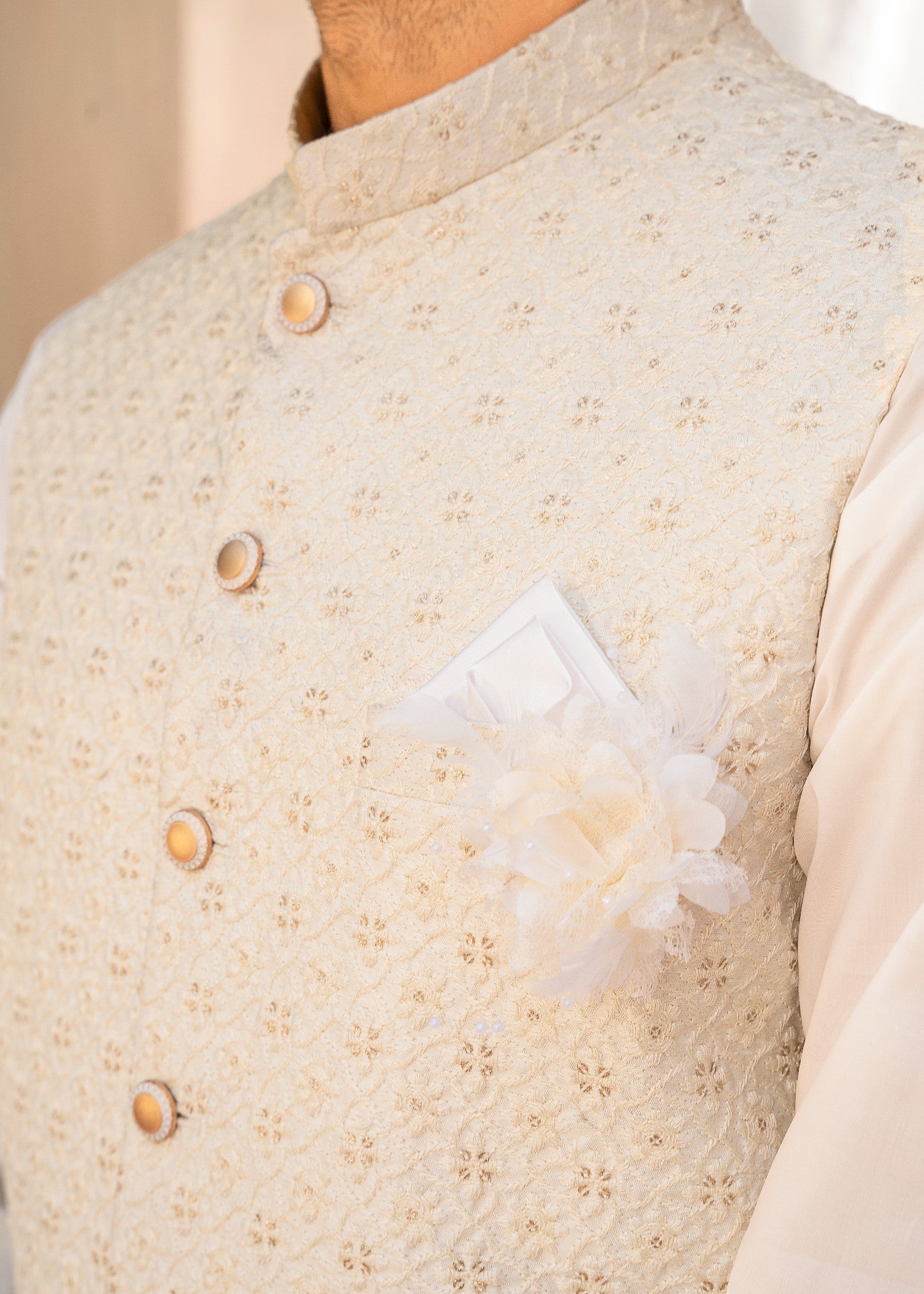 raw silk Waistcoat in Cream