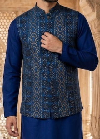jamawar Waistcoat in Midnight blue