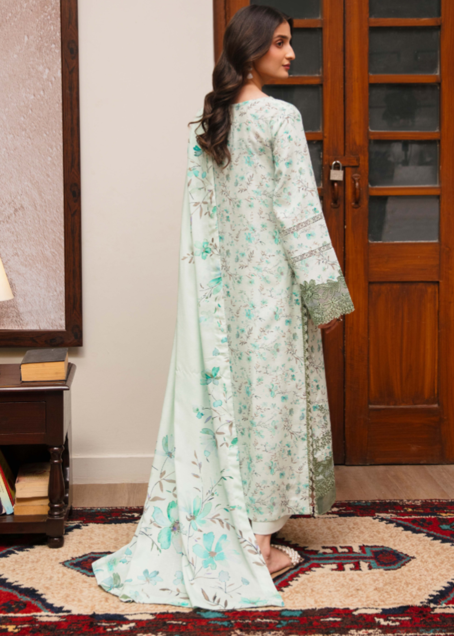 karandi Unstitched in Mint green