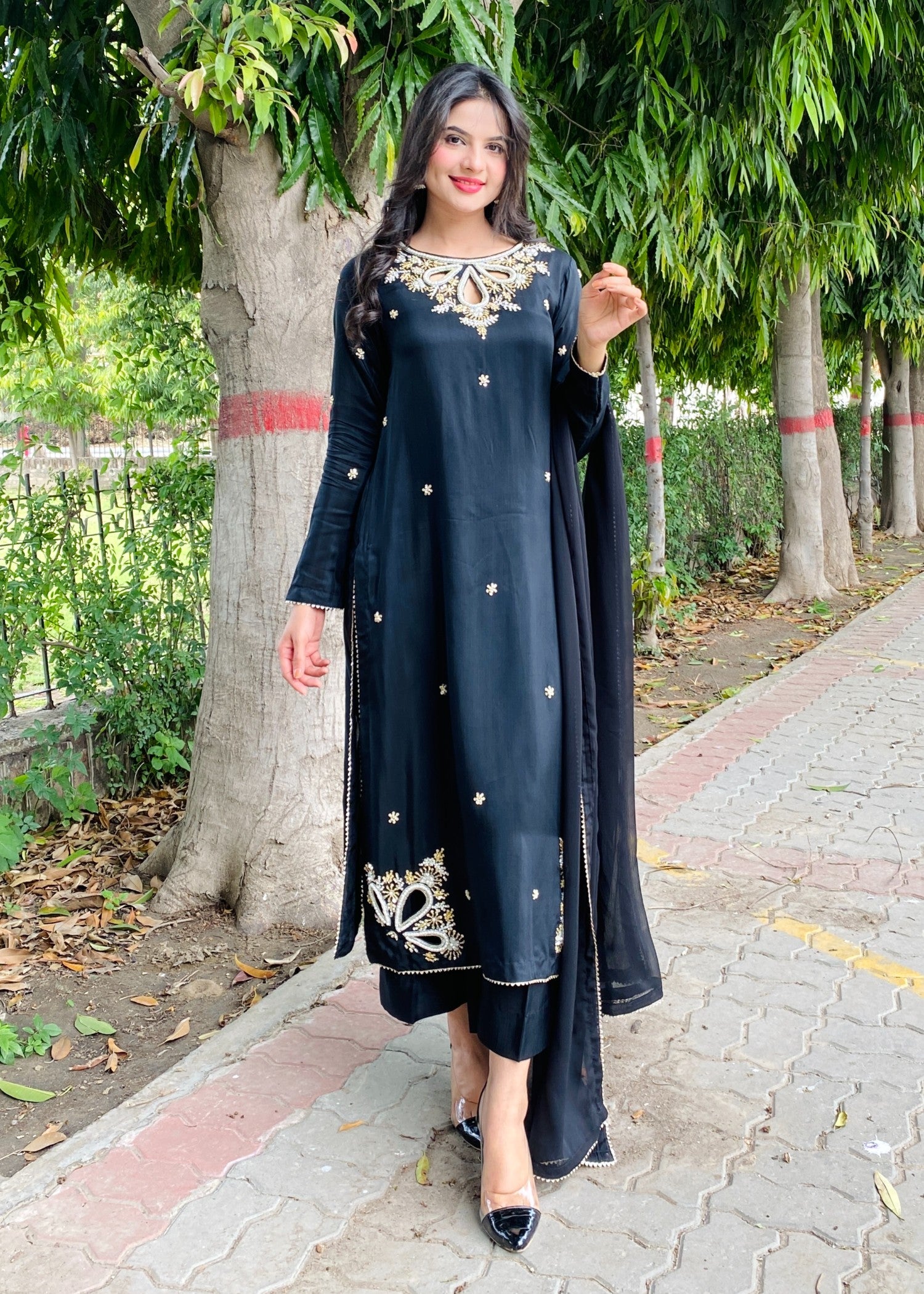 viscose Kurta Set in Black