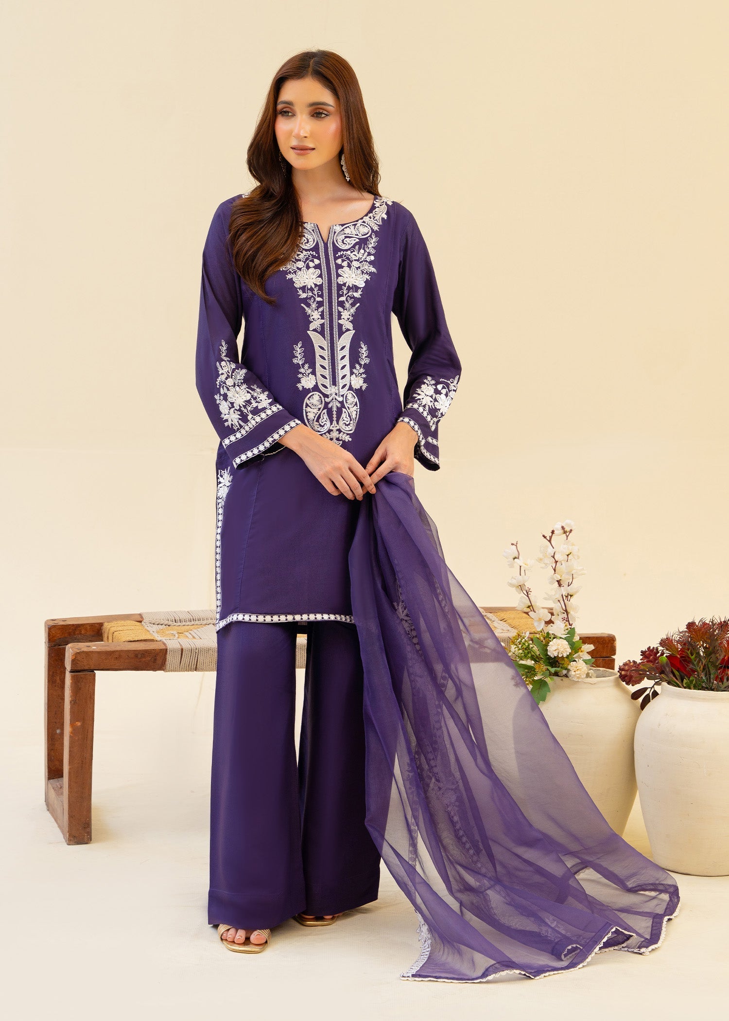 viscose raw silk Kurta Set in Purple