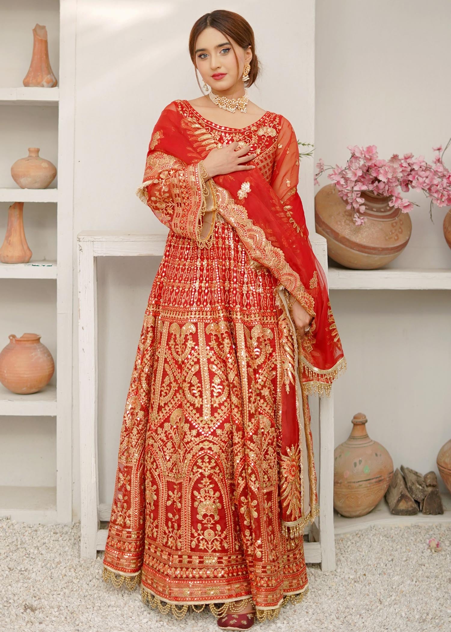 organza Unstitched in Tomato red
