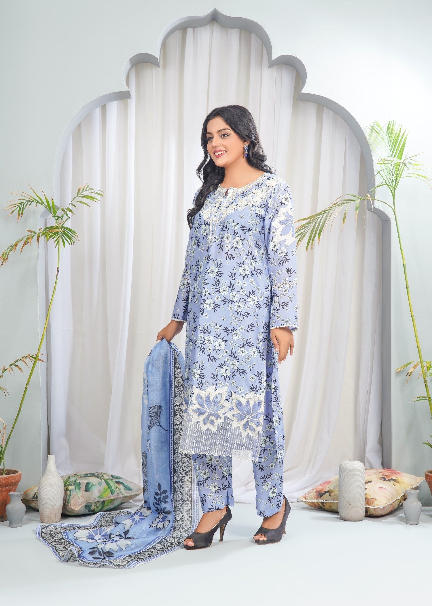 lawn cotton Kurta Set in Duck egg grey