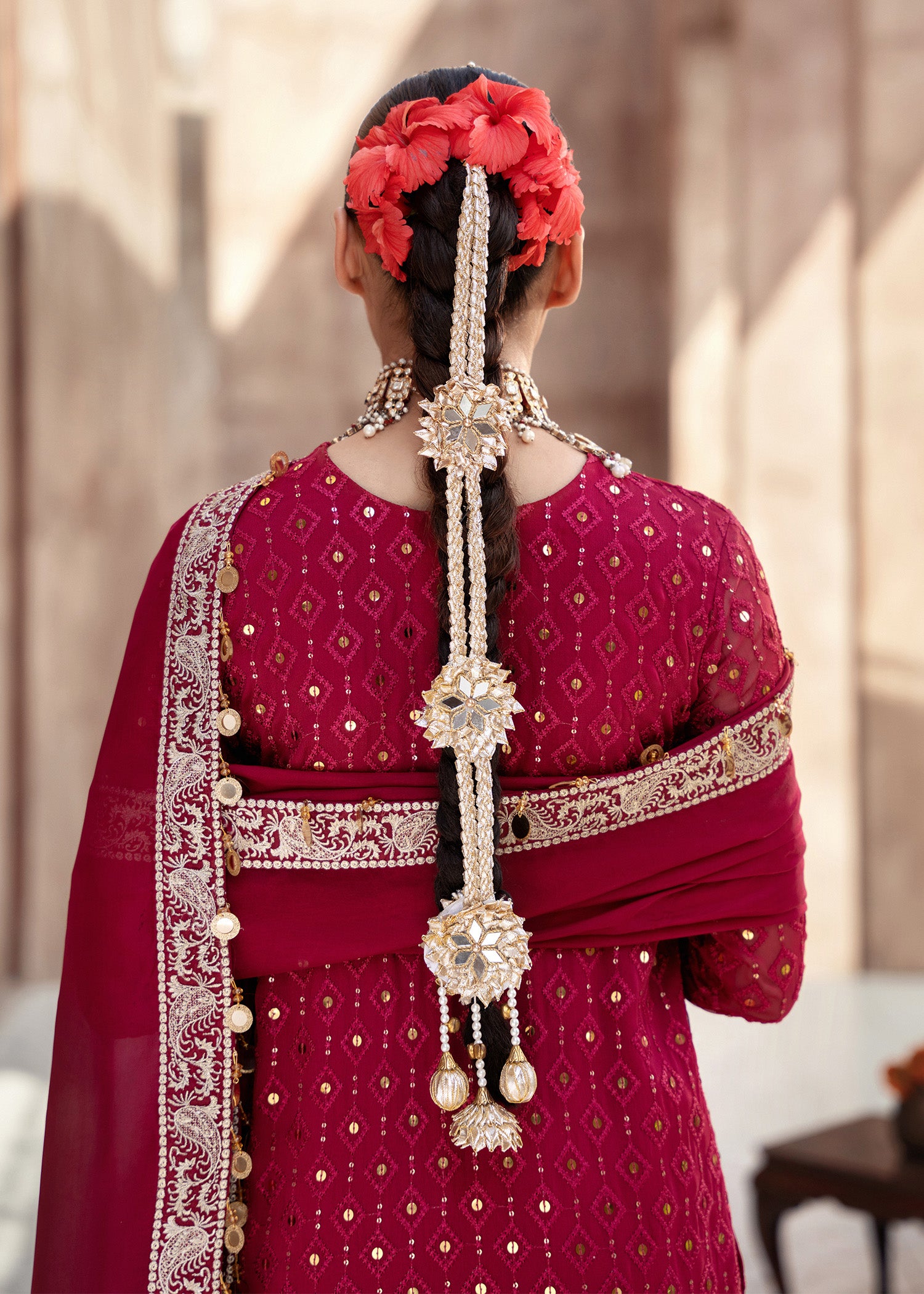 chiffon Kurta Set in Fire red