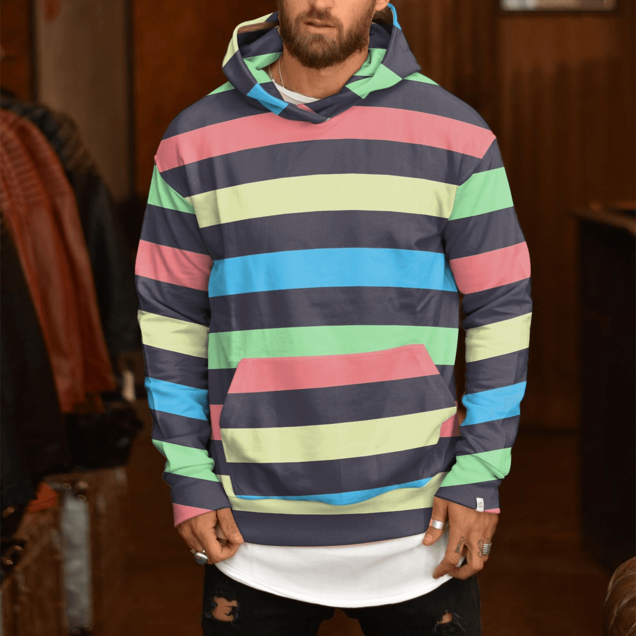 Loose Printed Casual Fleece Hooded Jacket