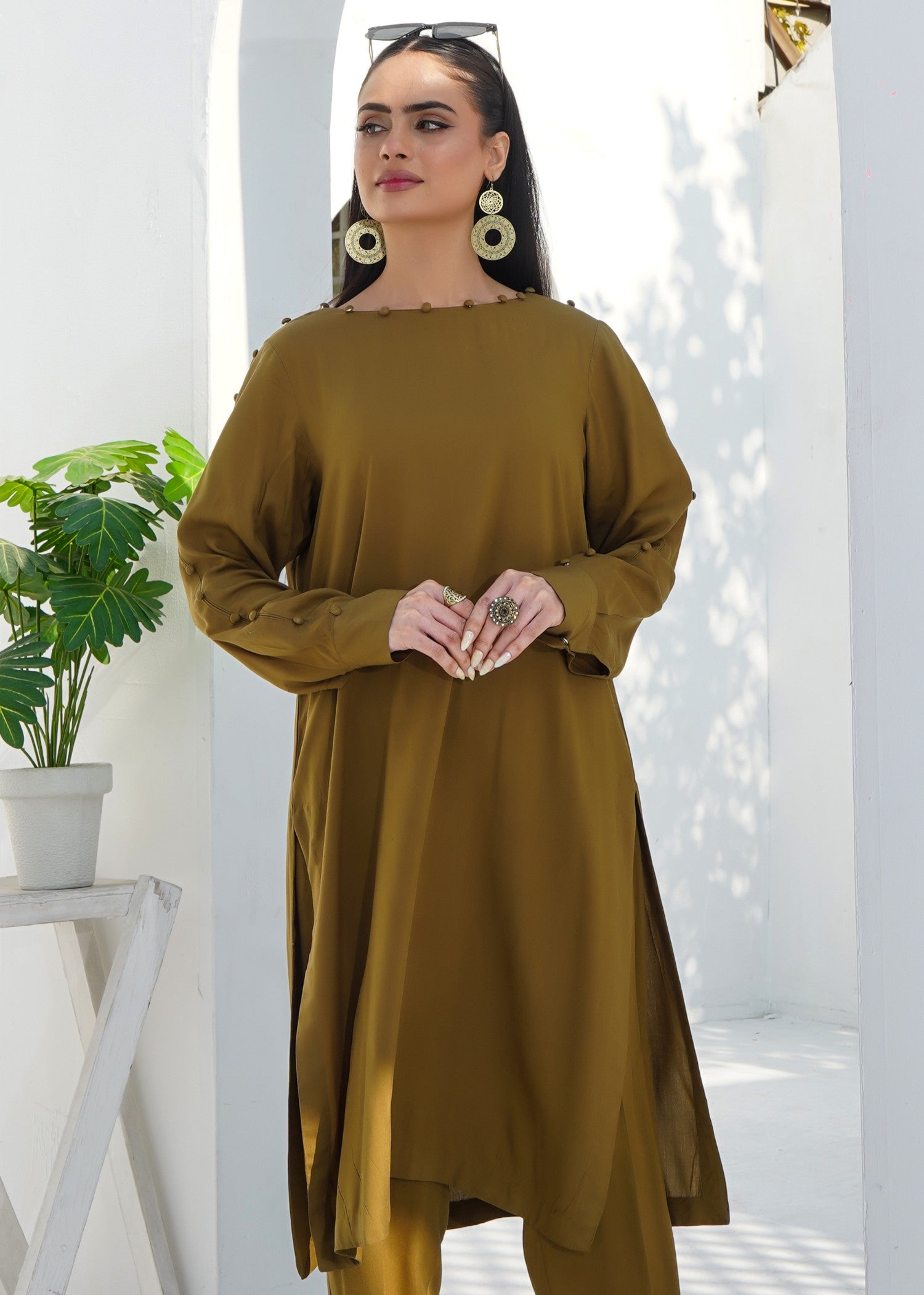 silk georgette Co Ord Sets in Olive green