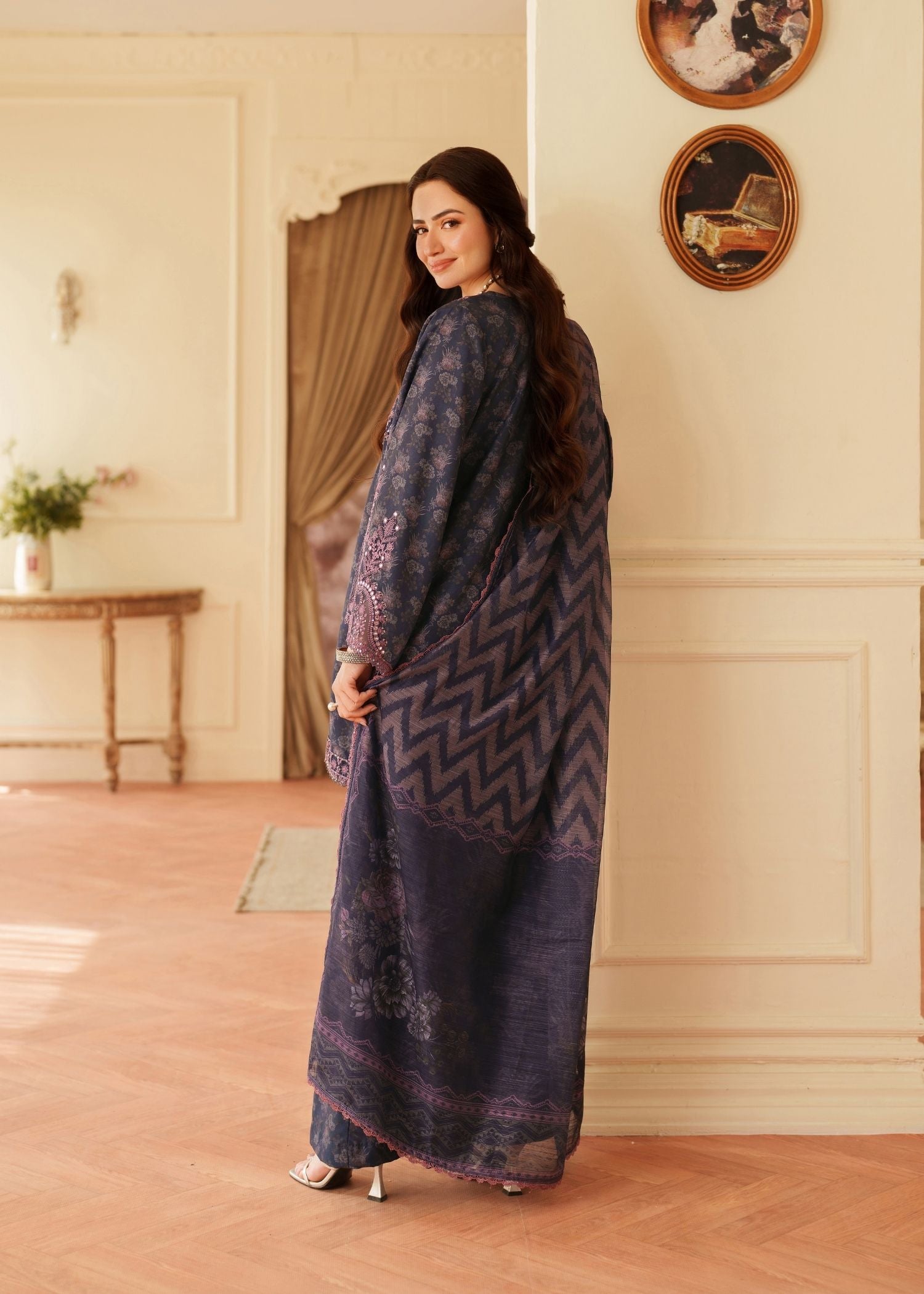 organza Kurta Set in Navy blue