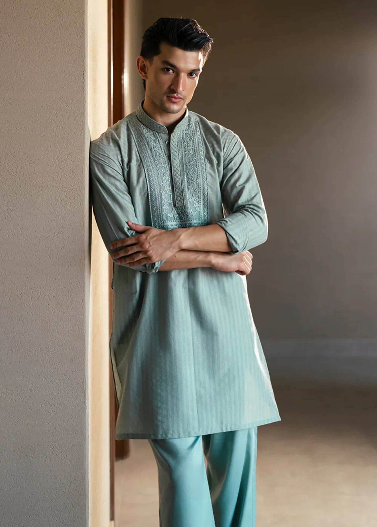 cotton dobby Kurta Set in Mint green
