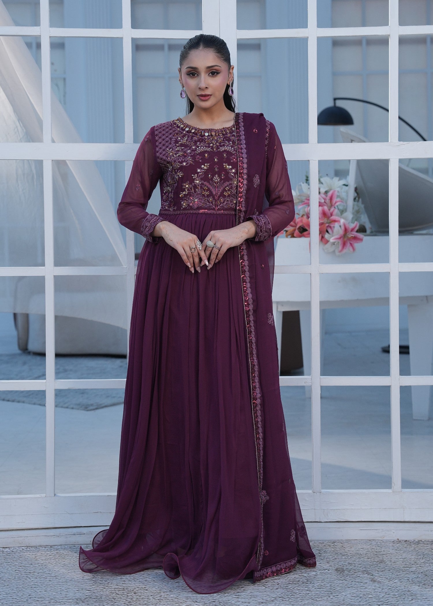 crinkle chiffon Maxi in Purple