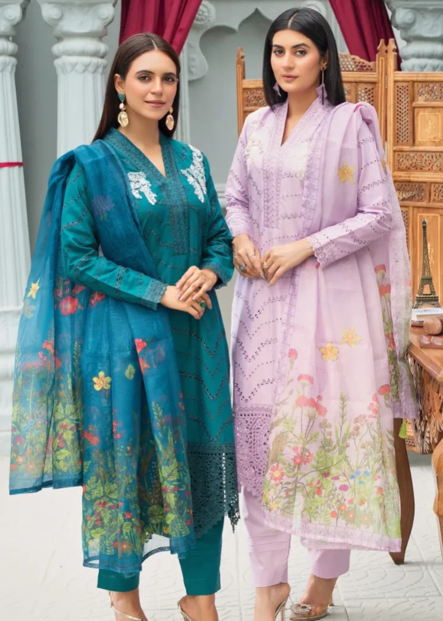 cambric cotton Kurta Set in Teal