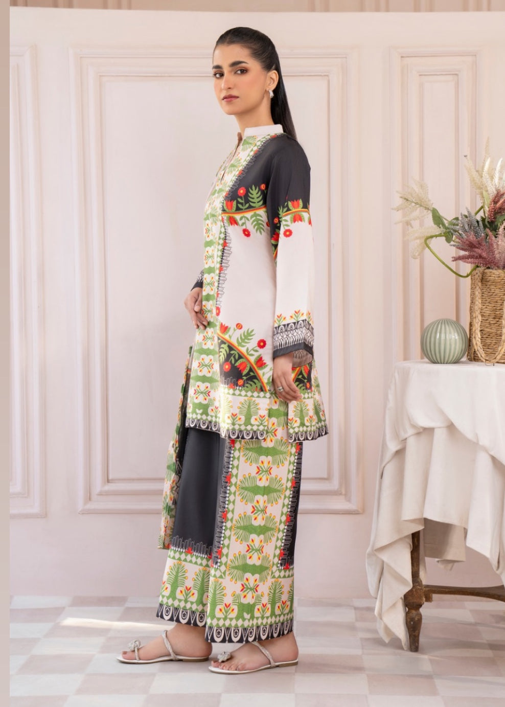 slub cambric Kurta Set in Off-white