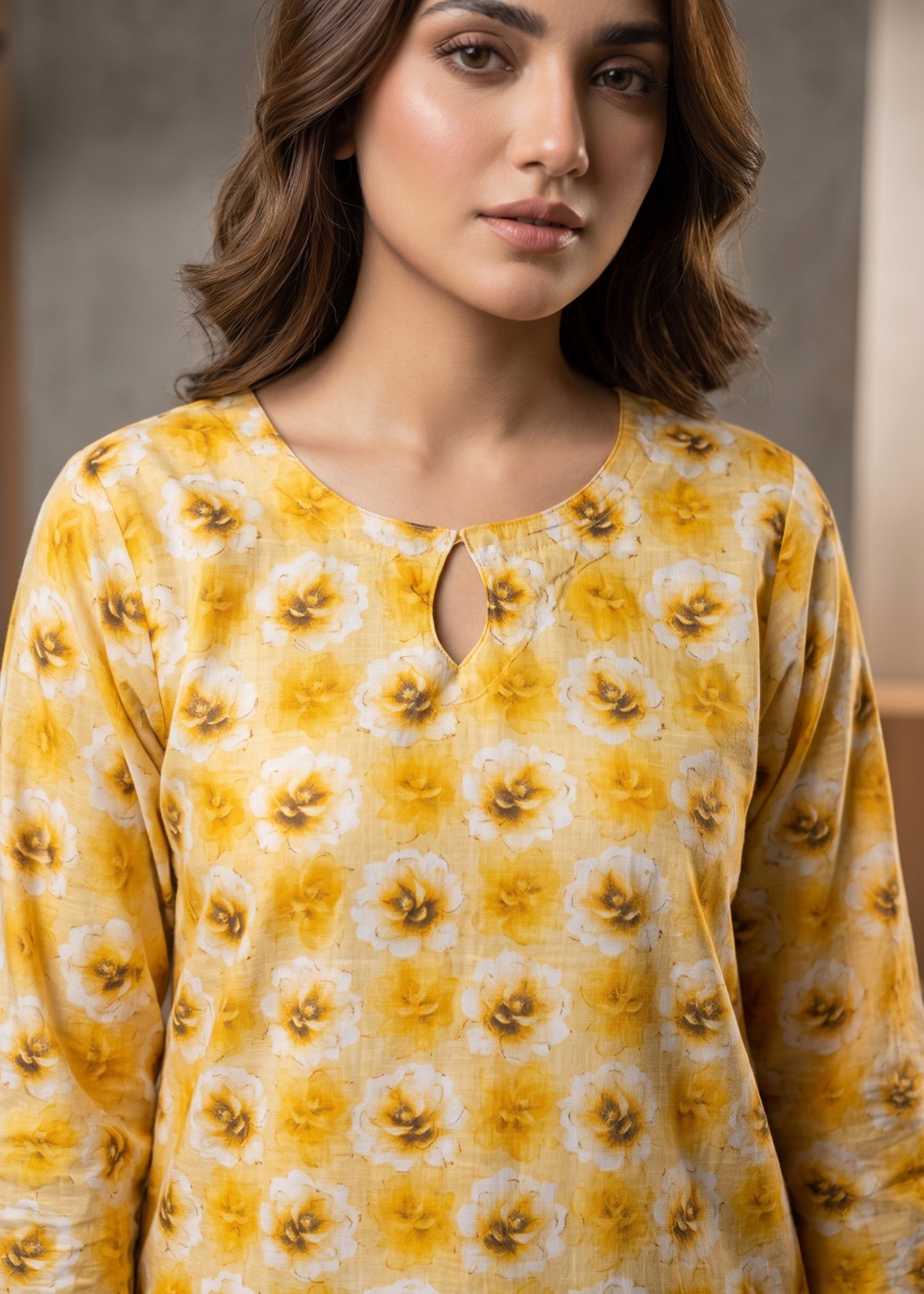 lawn cotton Kurti in Pale yellow
