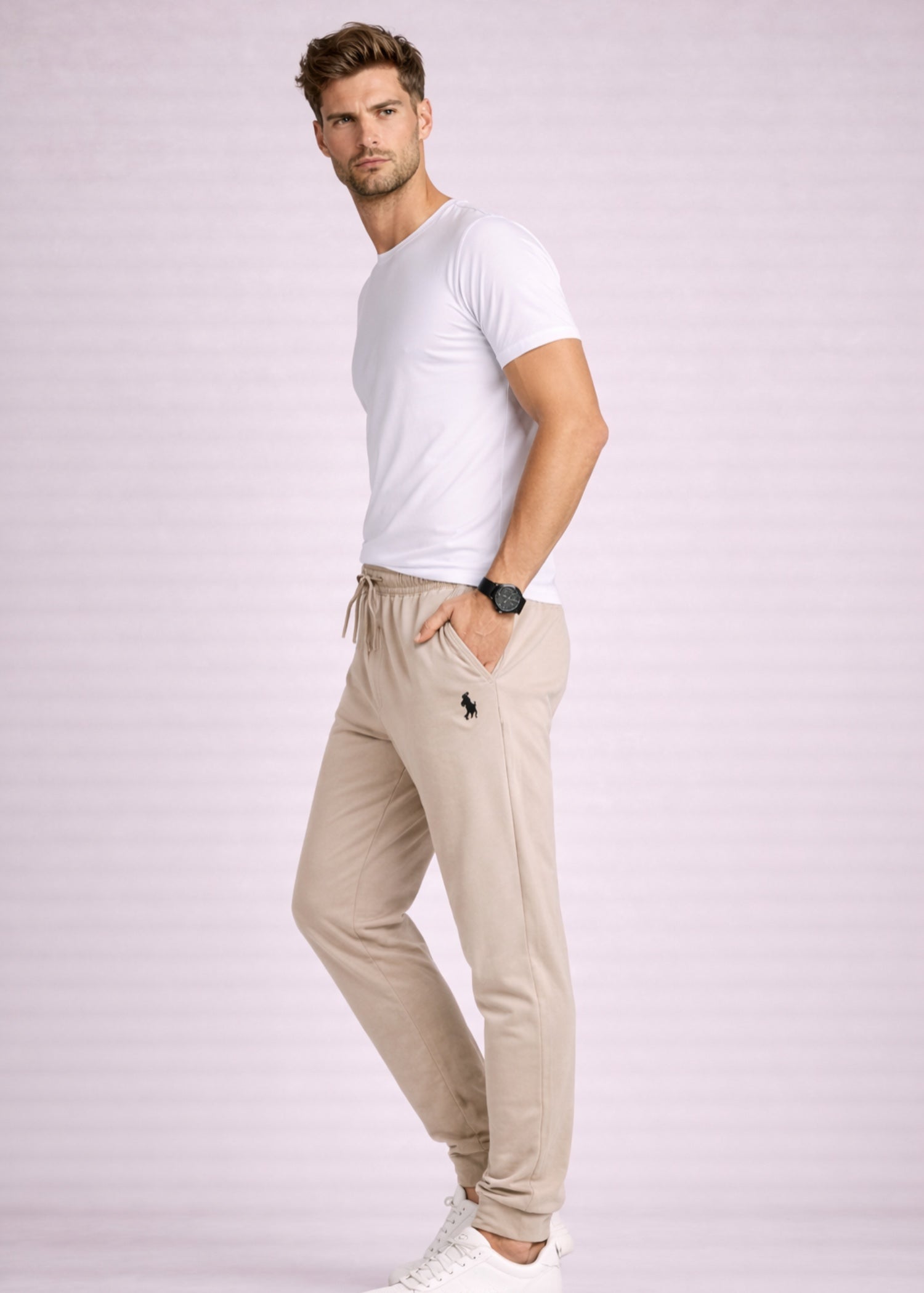 cotton jersey Trousers in Beige