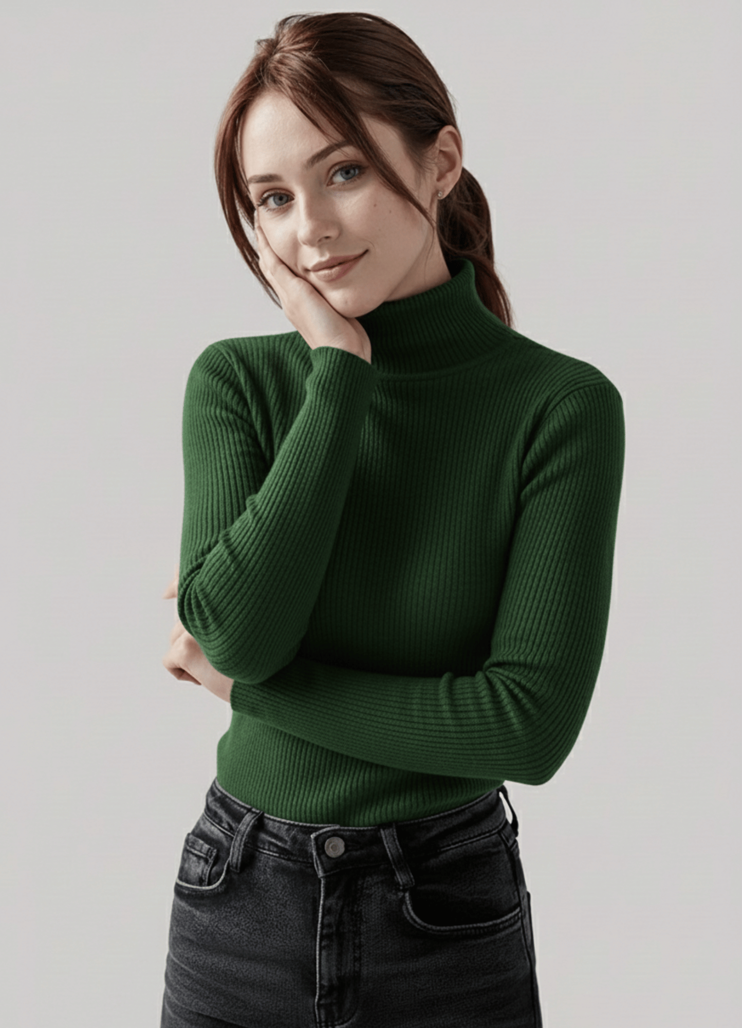 jersey knit Turtle Neck in Bottle green
