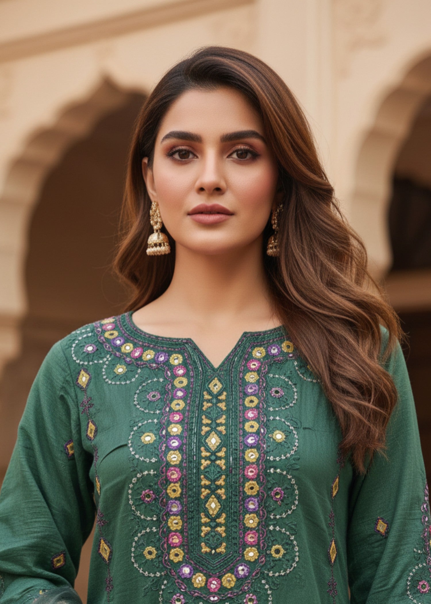 organza net Kurta Set in Pine green