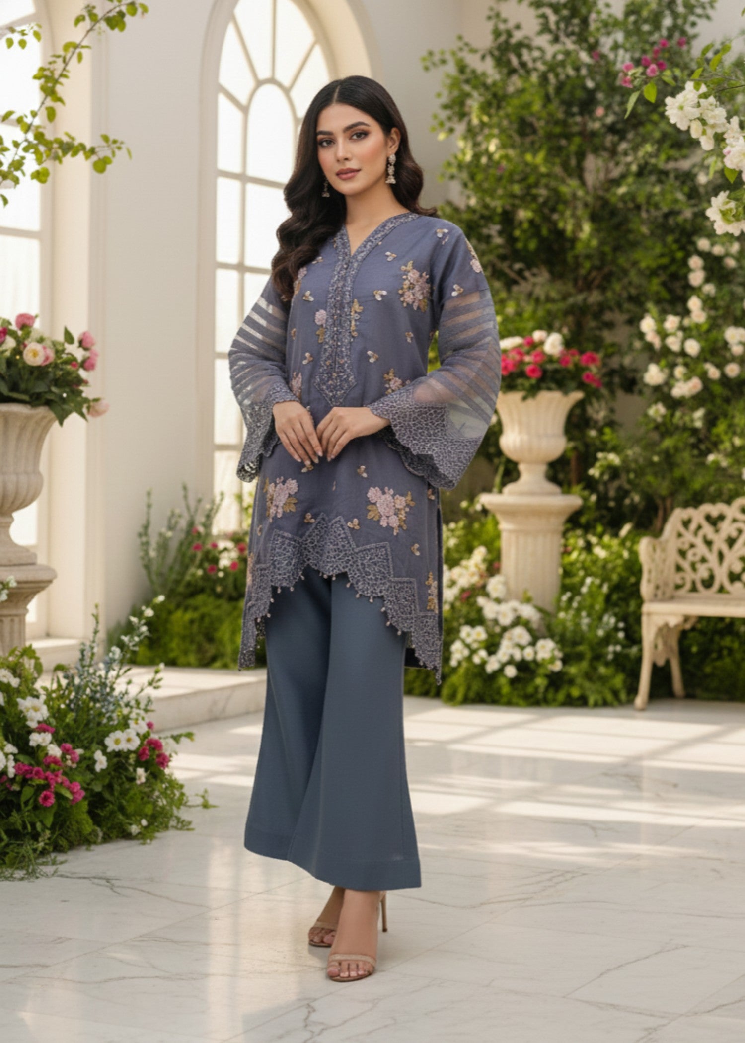 organza net Kurta Set in Purple ash