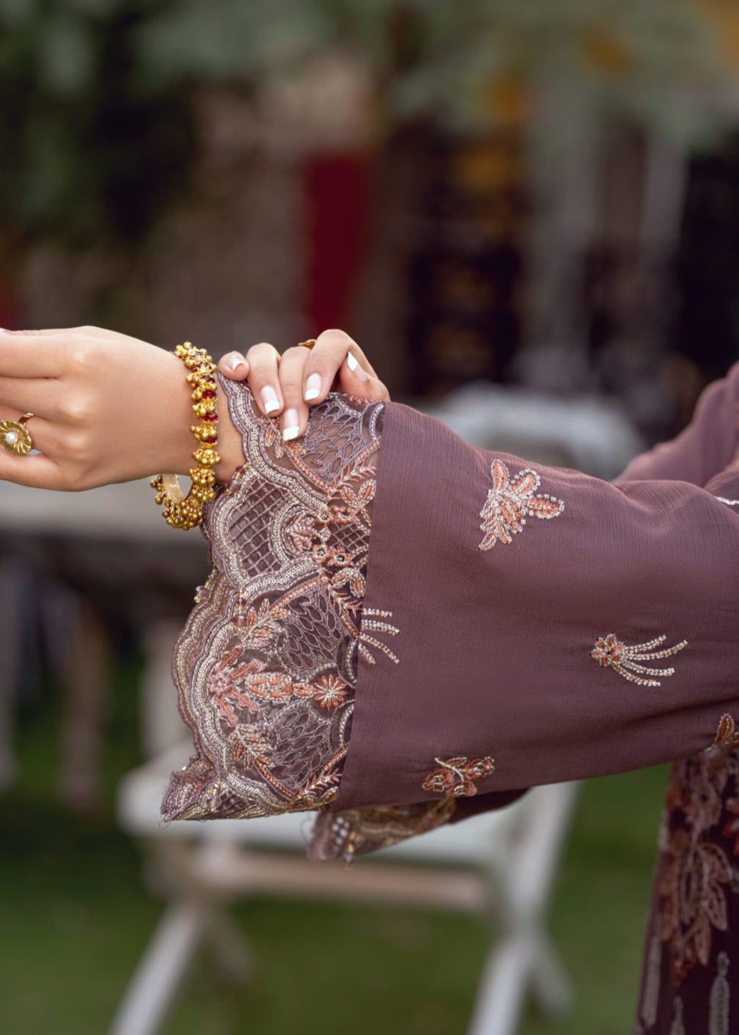 chiffon Kurta Set in Purple taupe