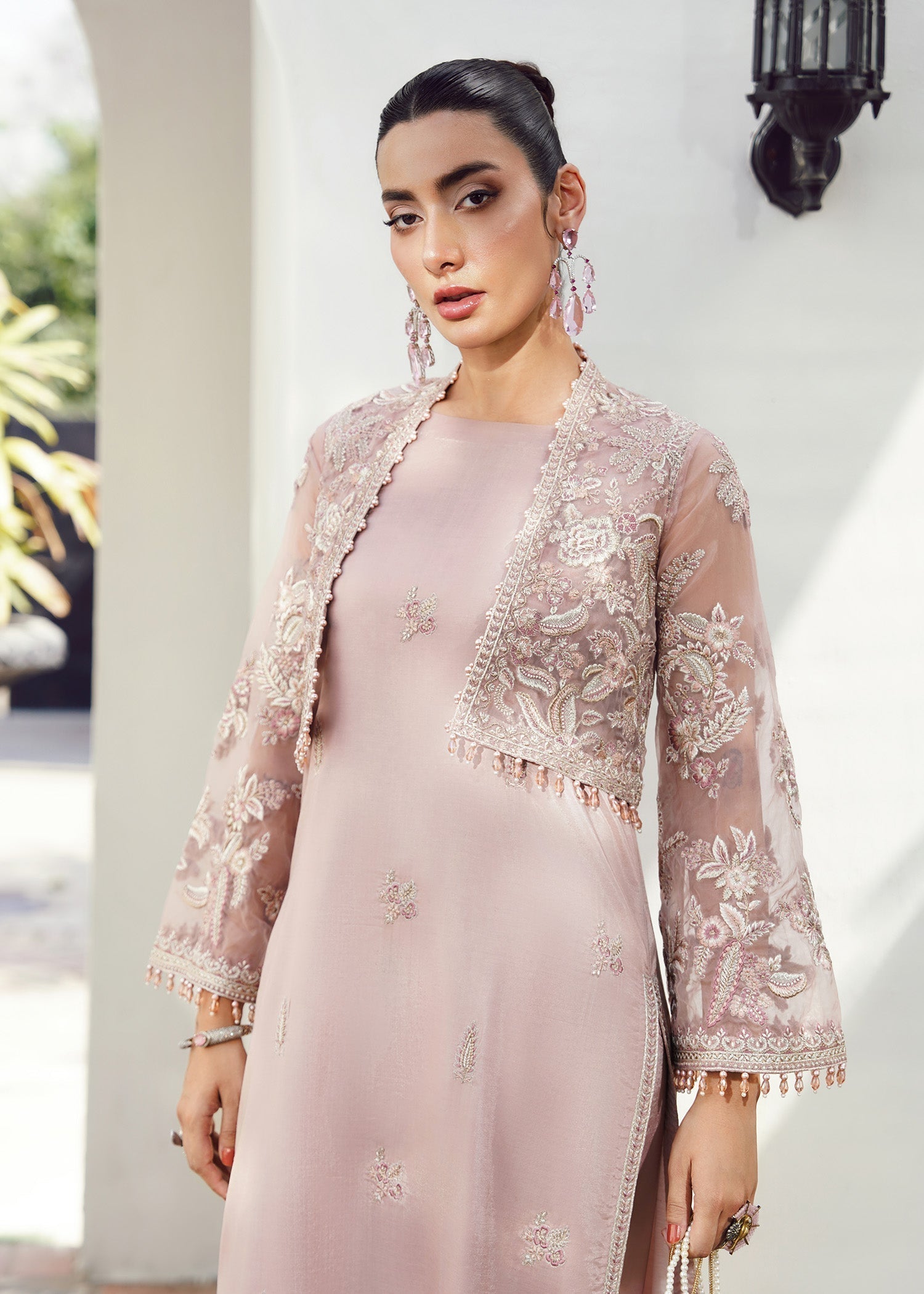 raw silk Kurta Set in Tea rose pink