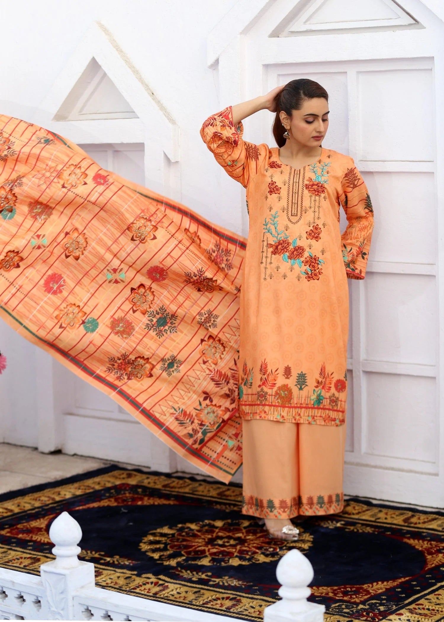 karandi Kurta Set in Peach pink