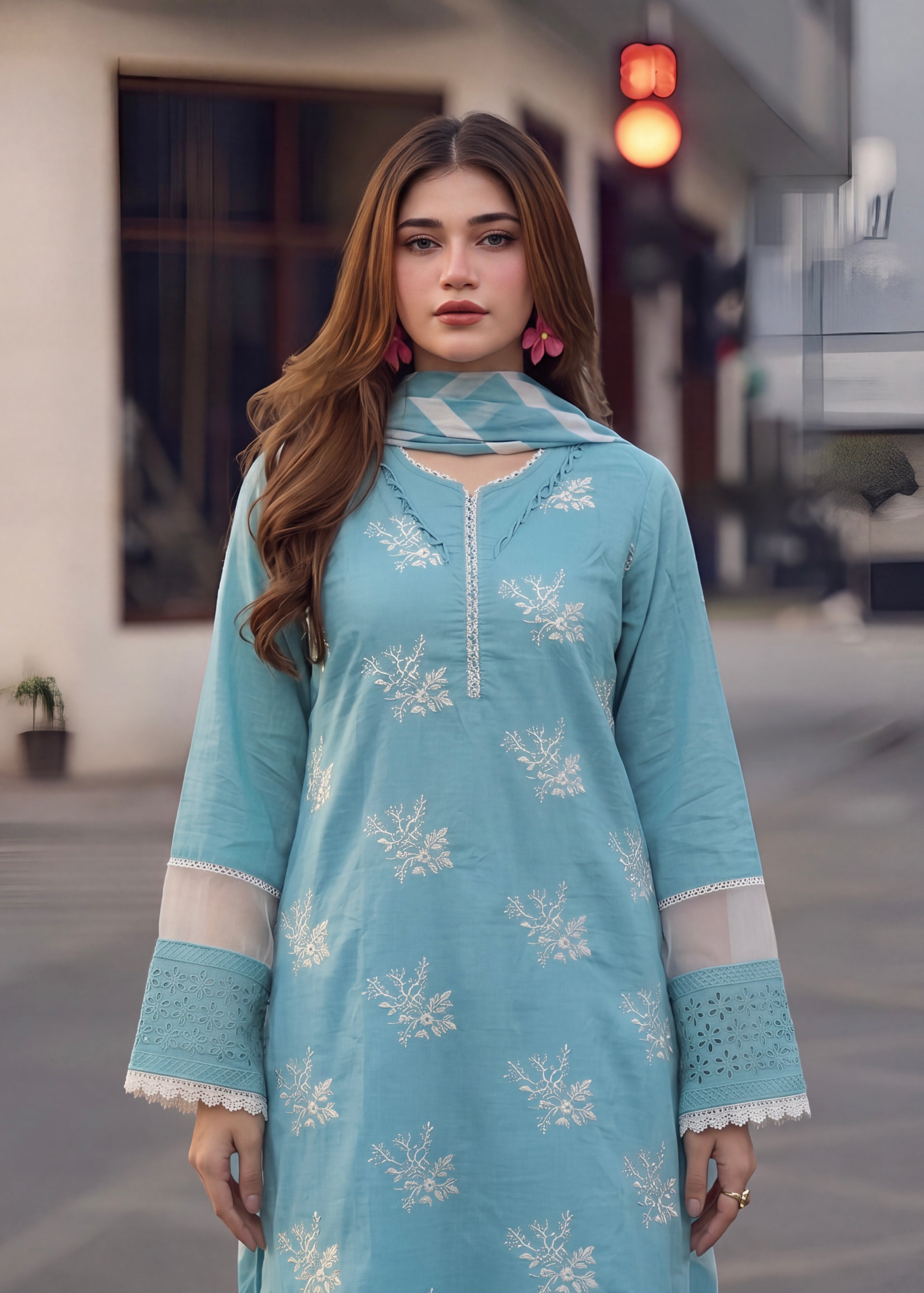 linen Kurta Set in Sky blue