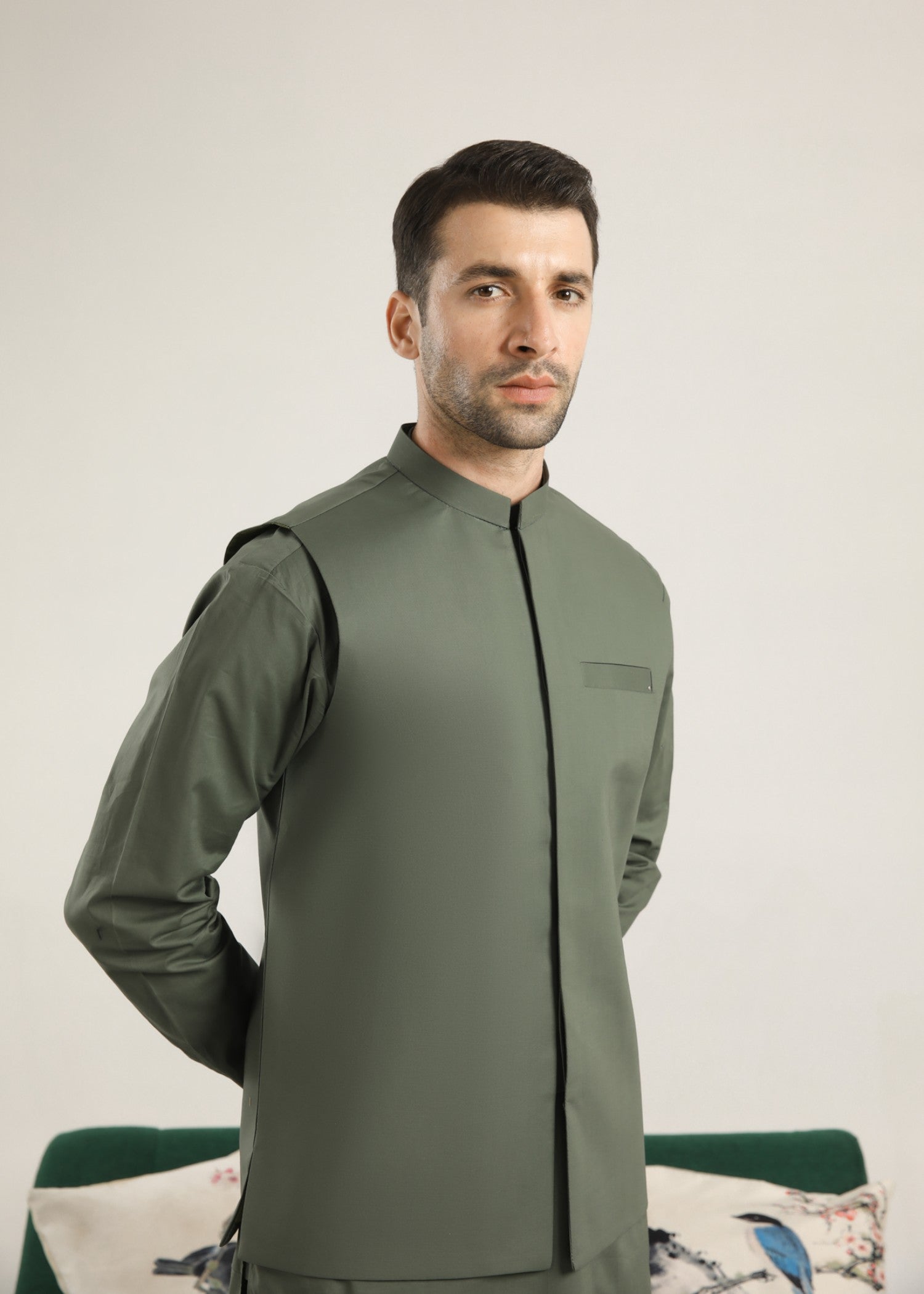 cotton Waistcoat in Army green