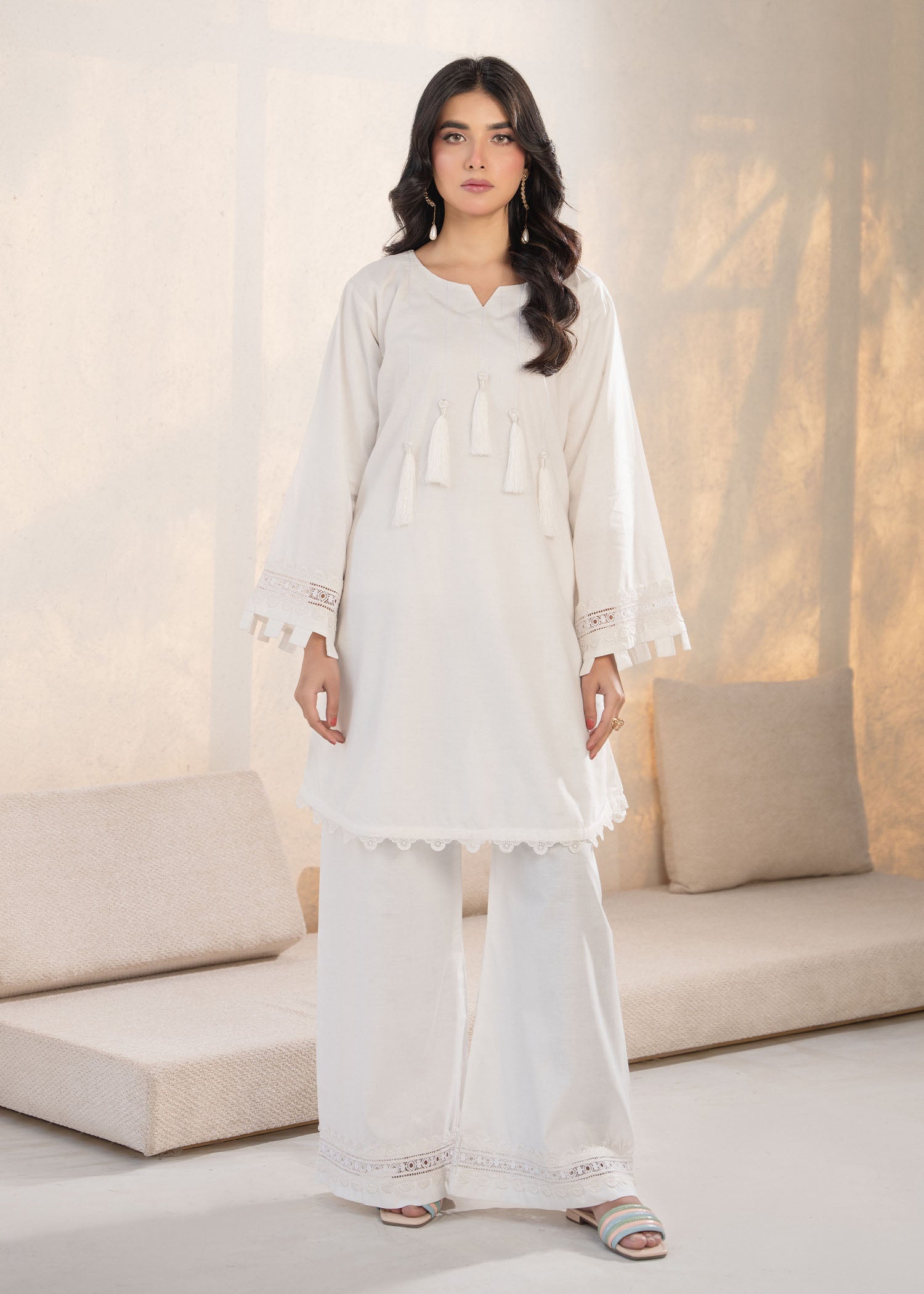 slub khaddar Kurta Set in Off-white
