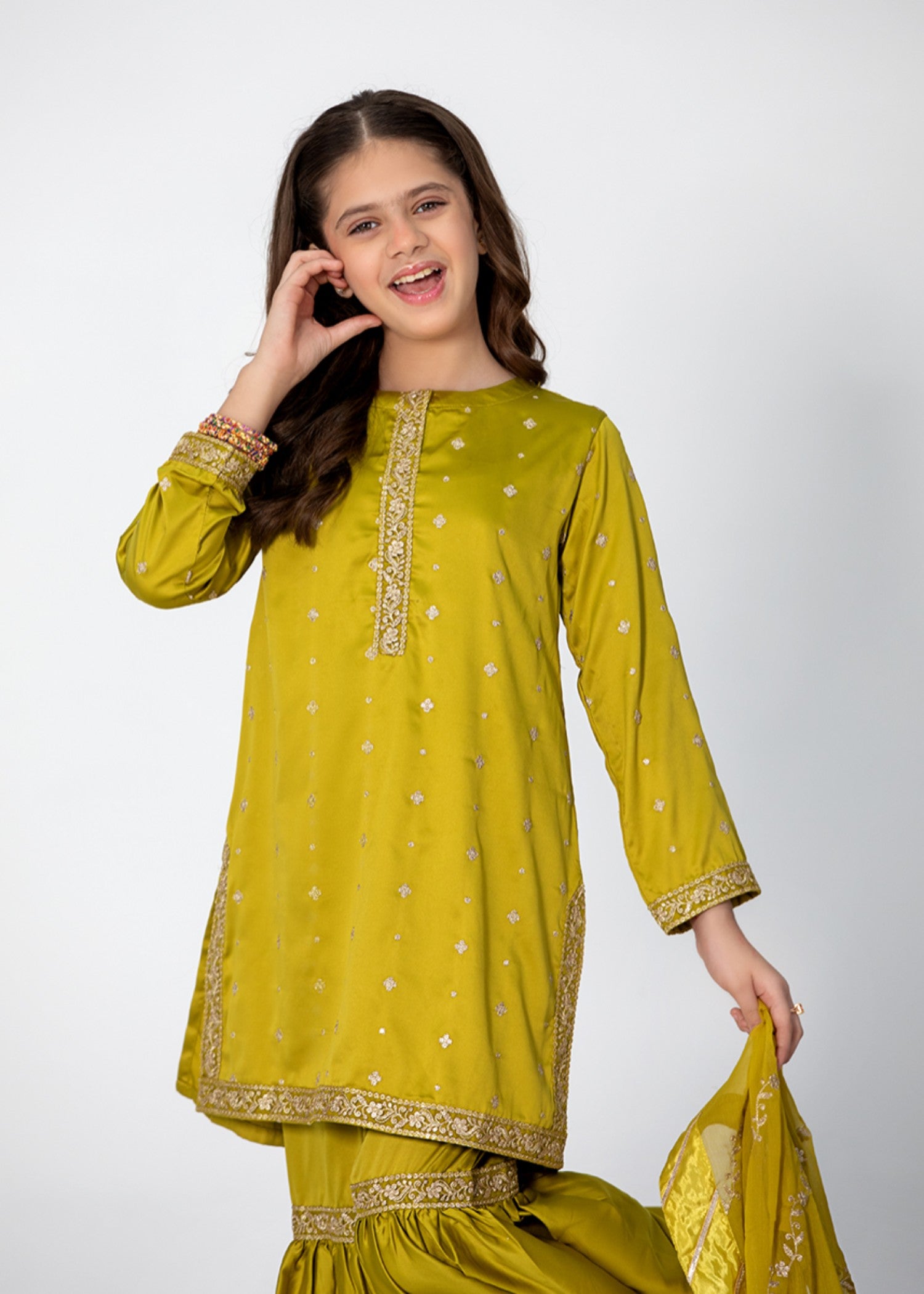 medium silk Gharara in Yellow green