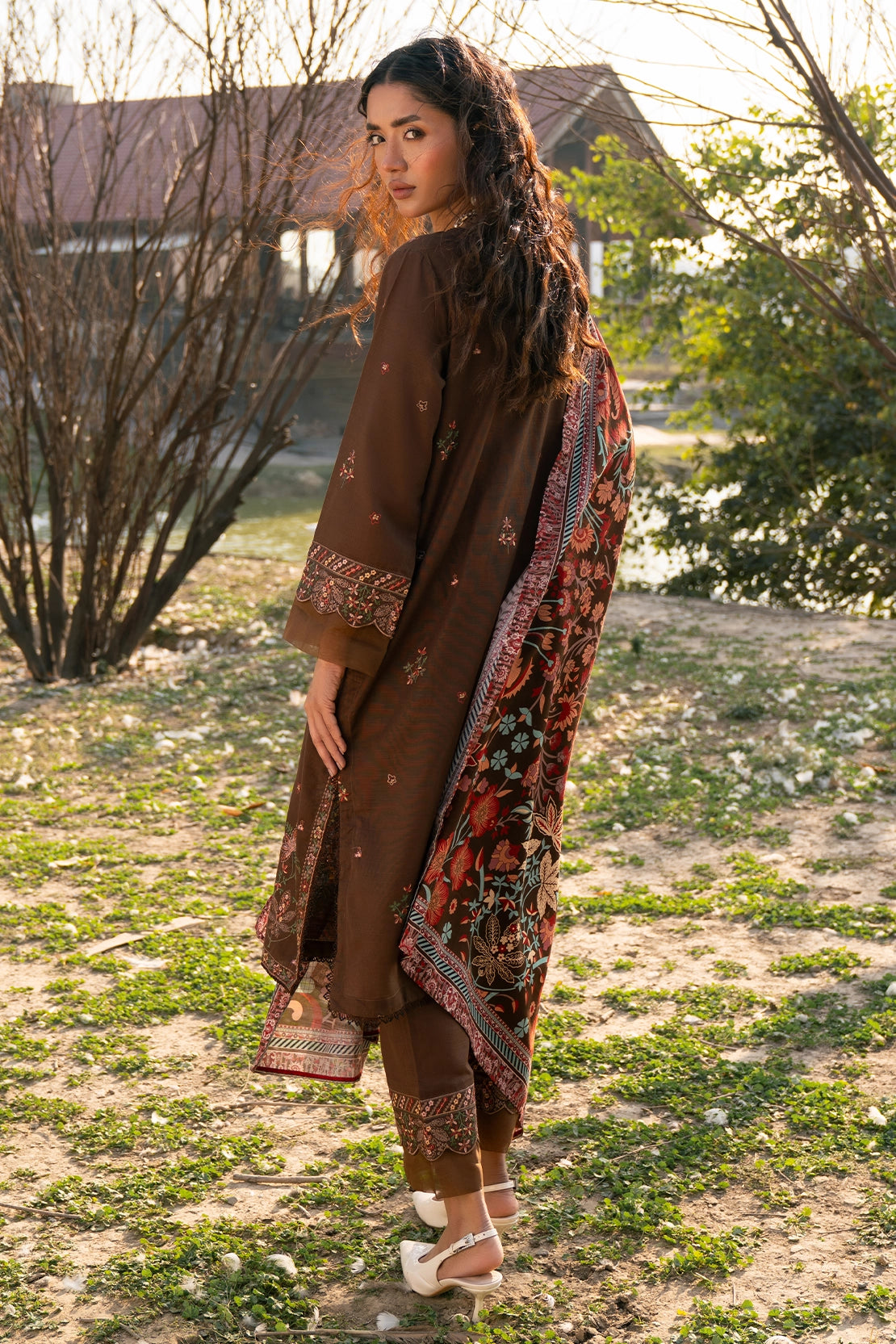 twill khaddar Unstitched in Chocolate brown