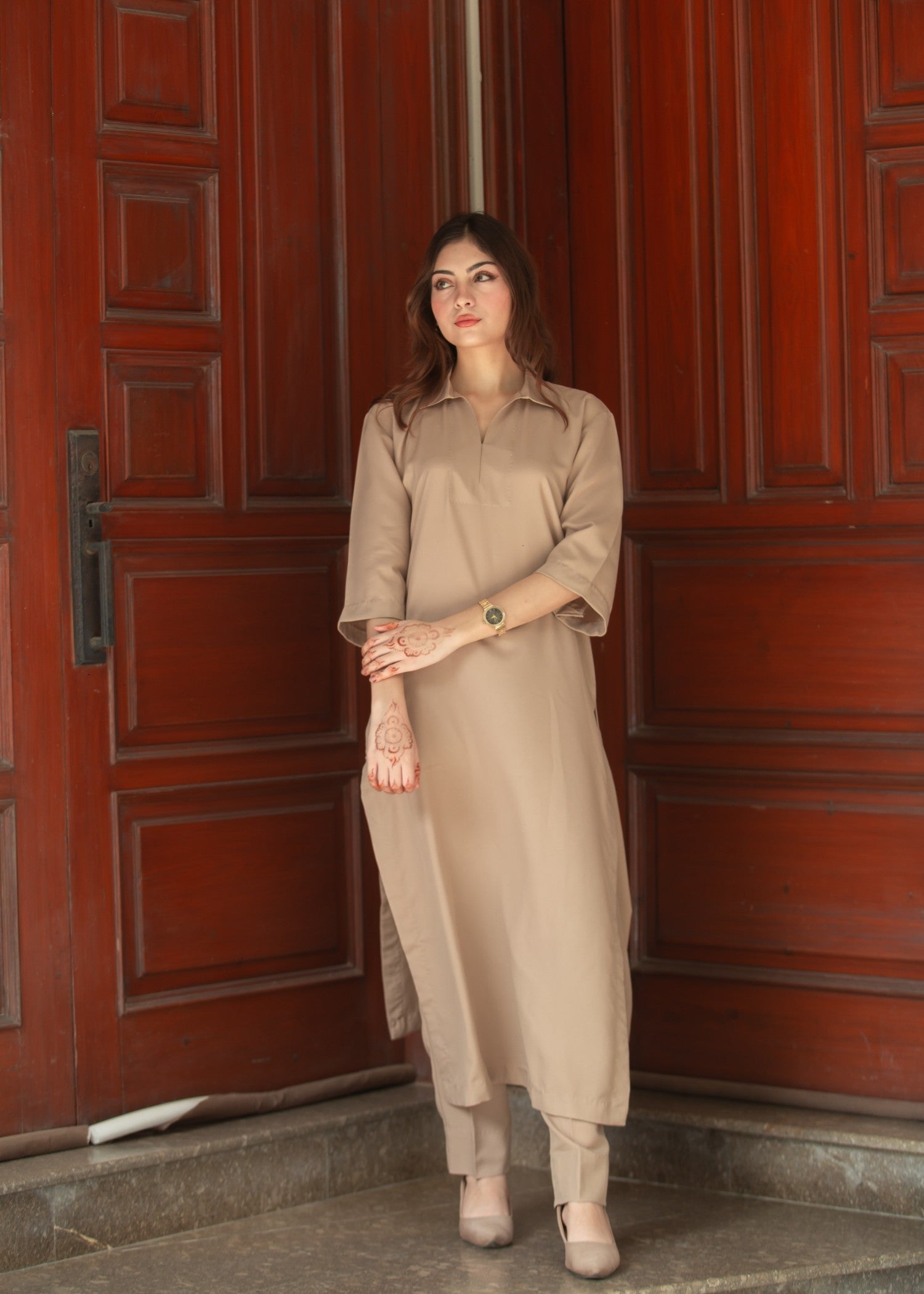 poly grip Co Ord Sets in Tan brown