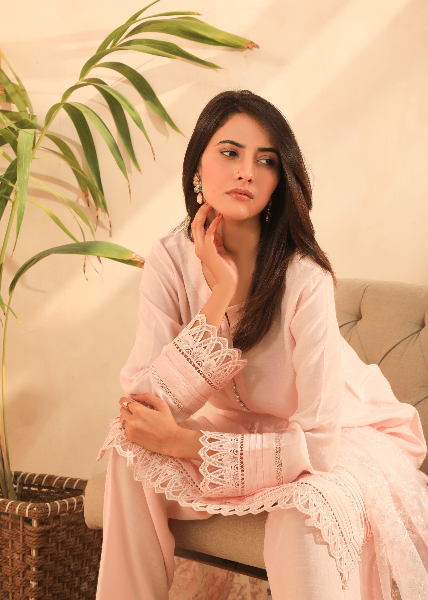 viscose raw silk Kurta Set in Pastel pink