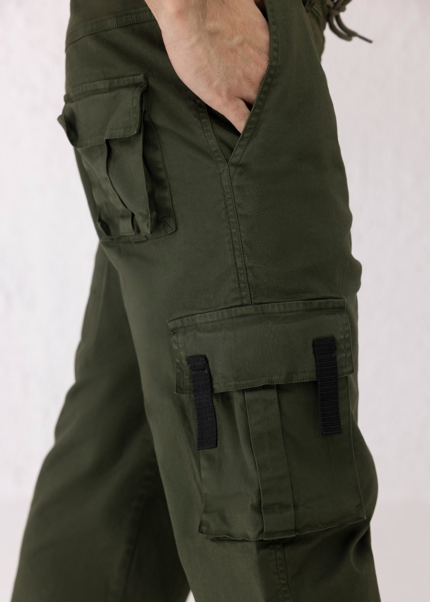 twill cotton Trousers in Olive green