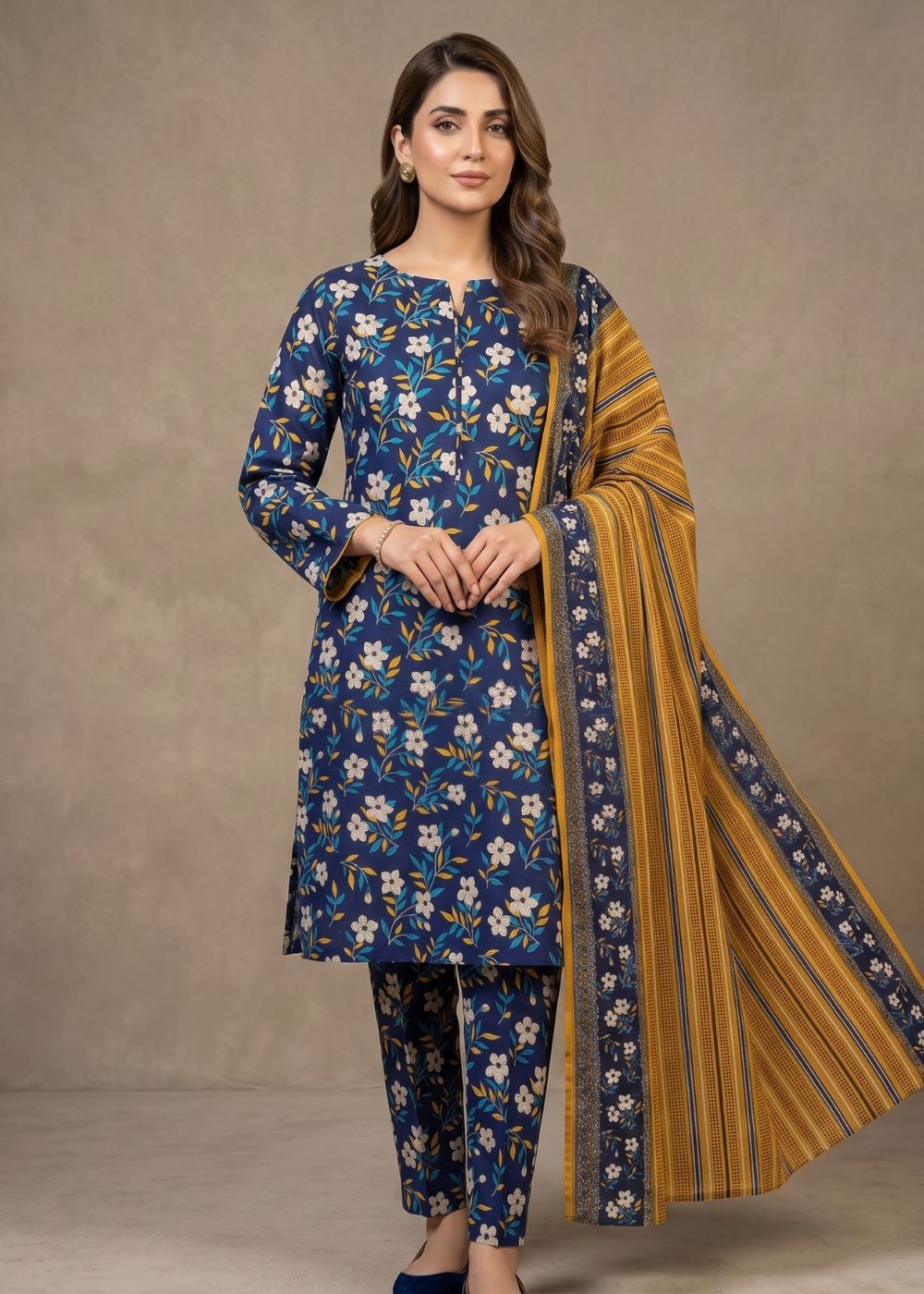 lawn Unstitched in Navy blue