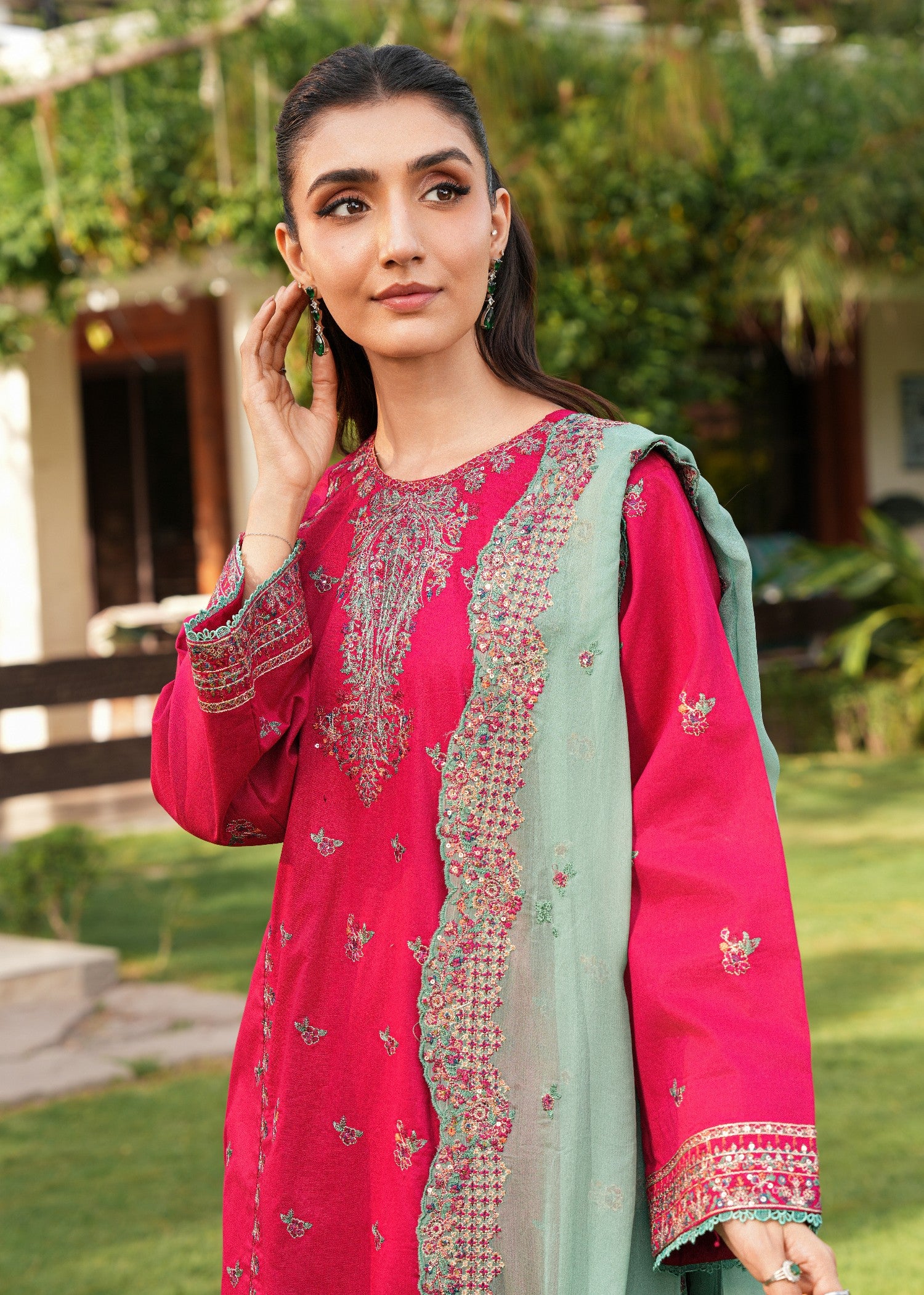 cotton Kurta Set in Shocking pink, powder blue