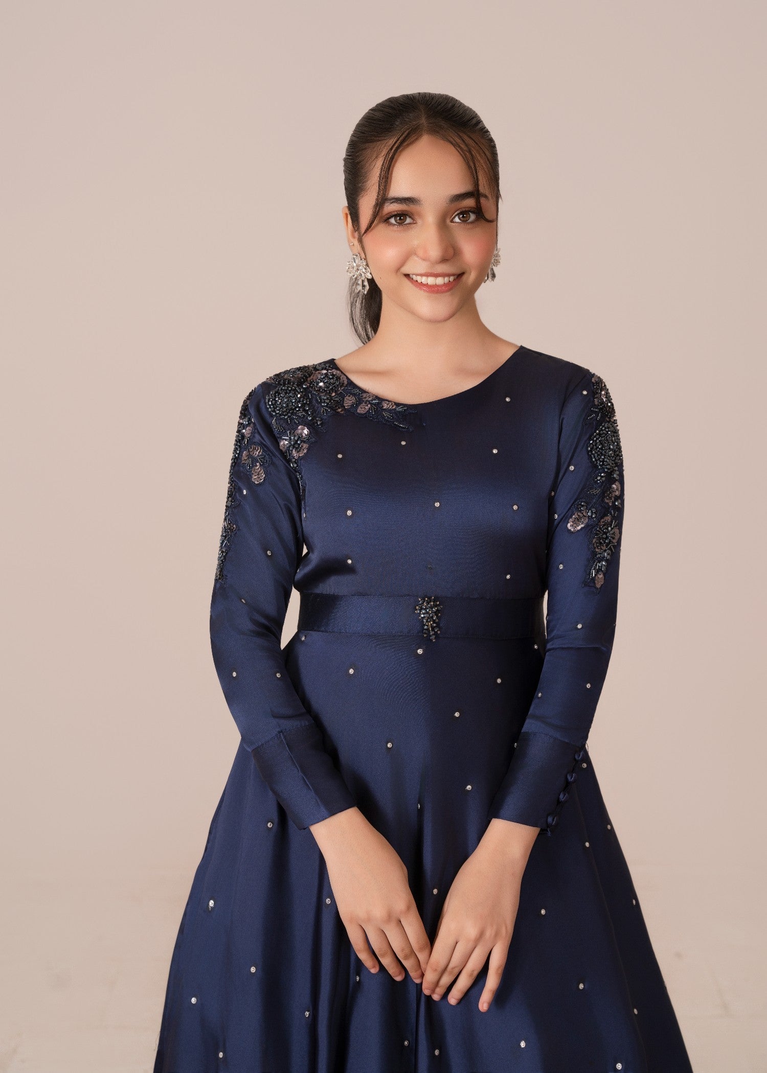 silk Pishwas in Navy blue