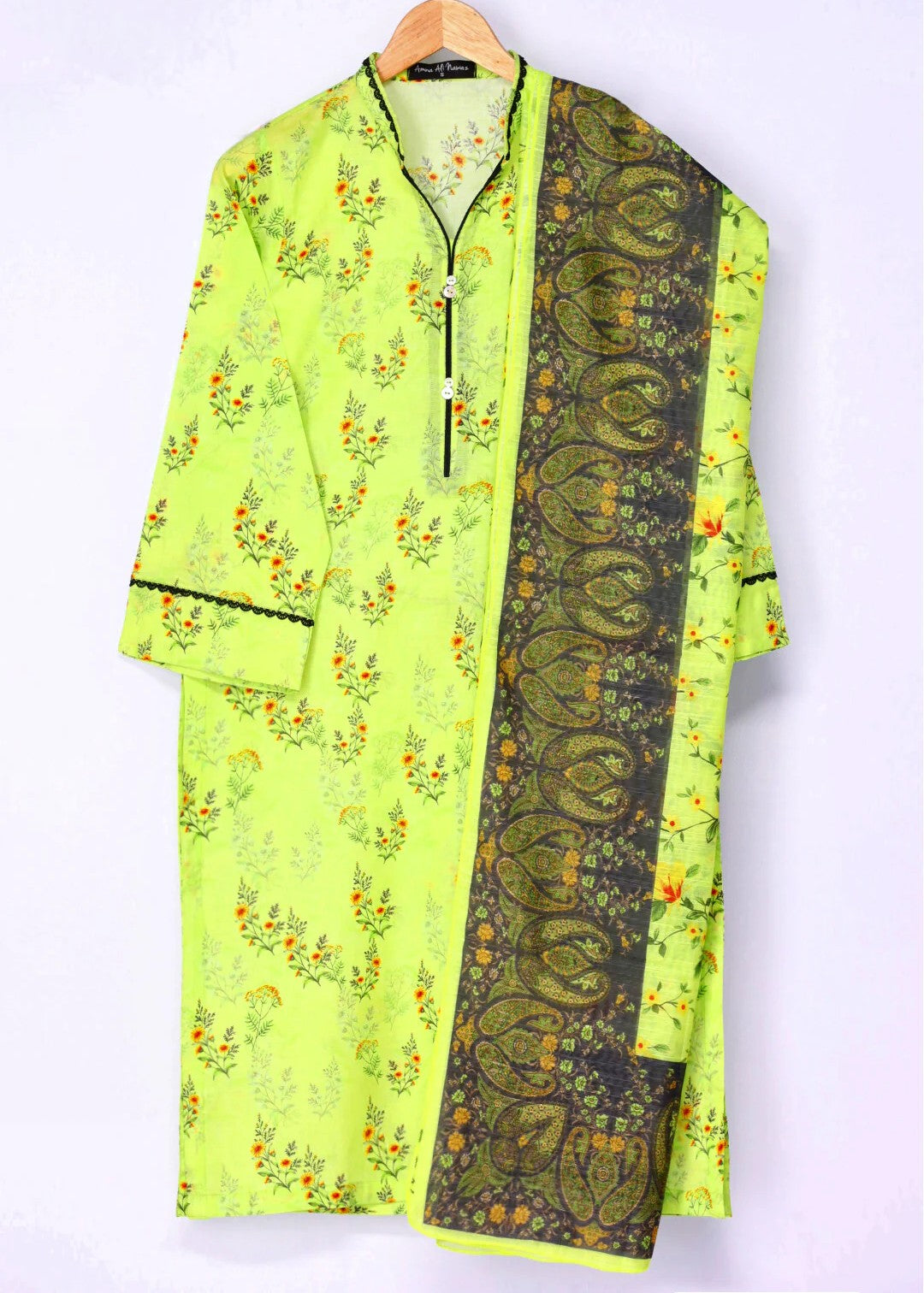 lawn Kurta Set in Neon green