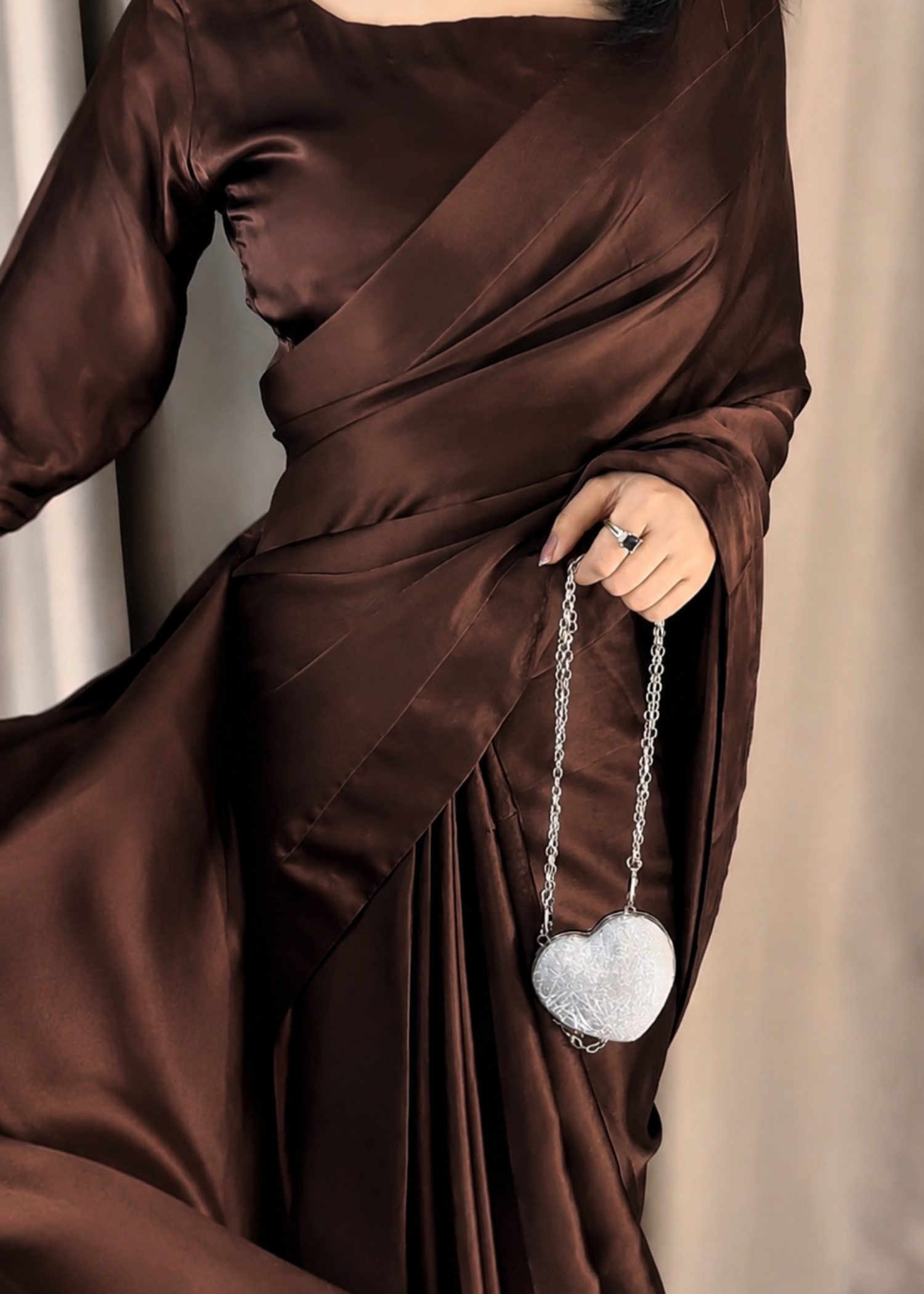 silk Saree in Mocha brown