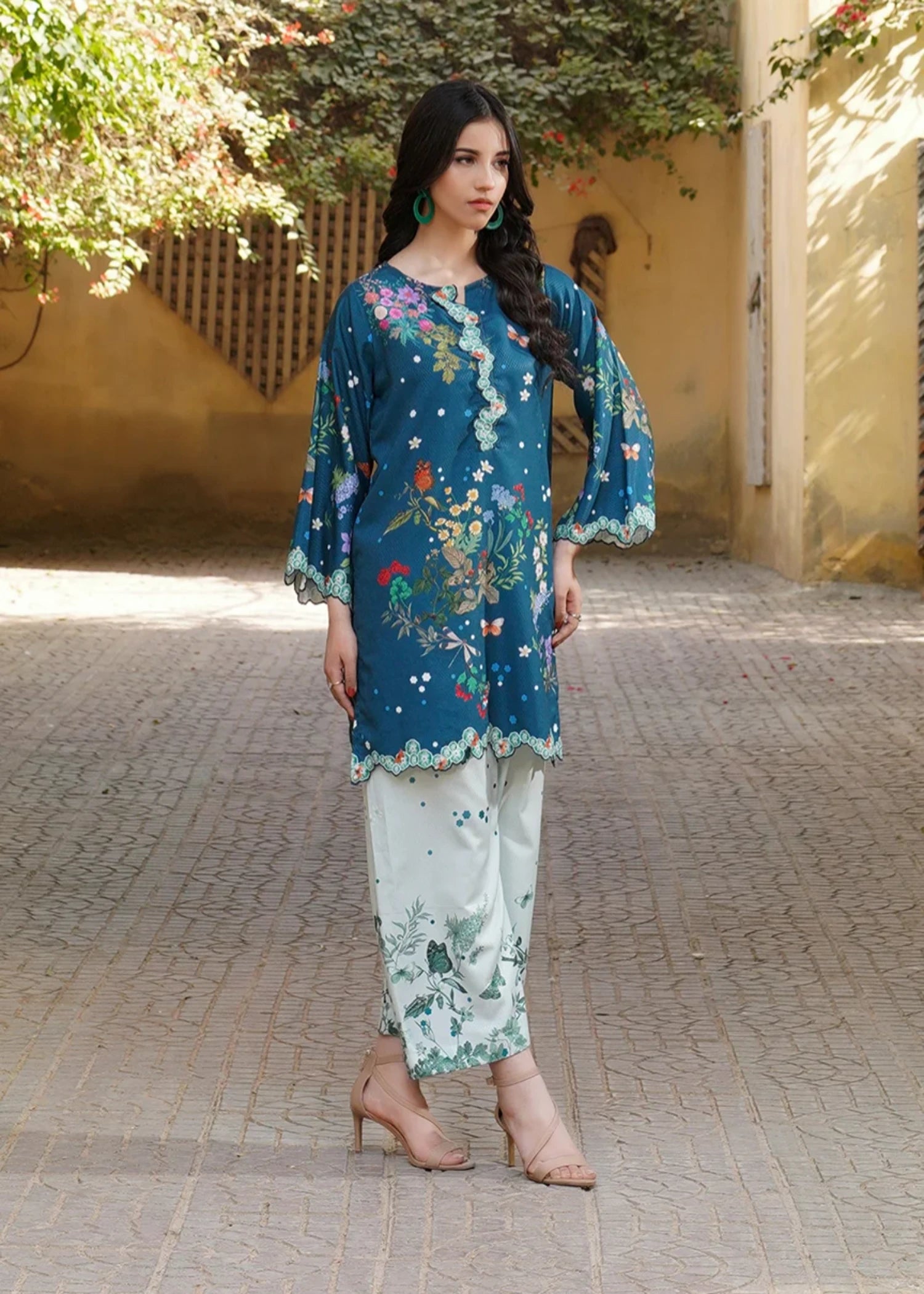 herringbone Kurta Set in Teal