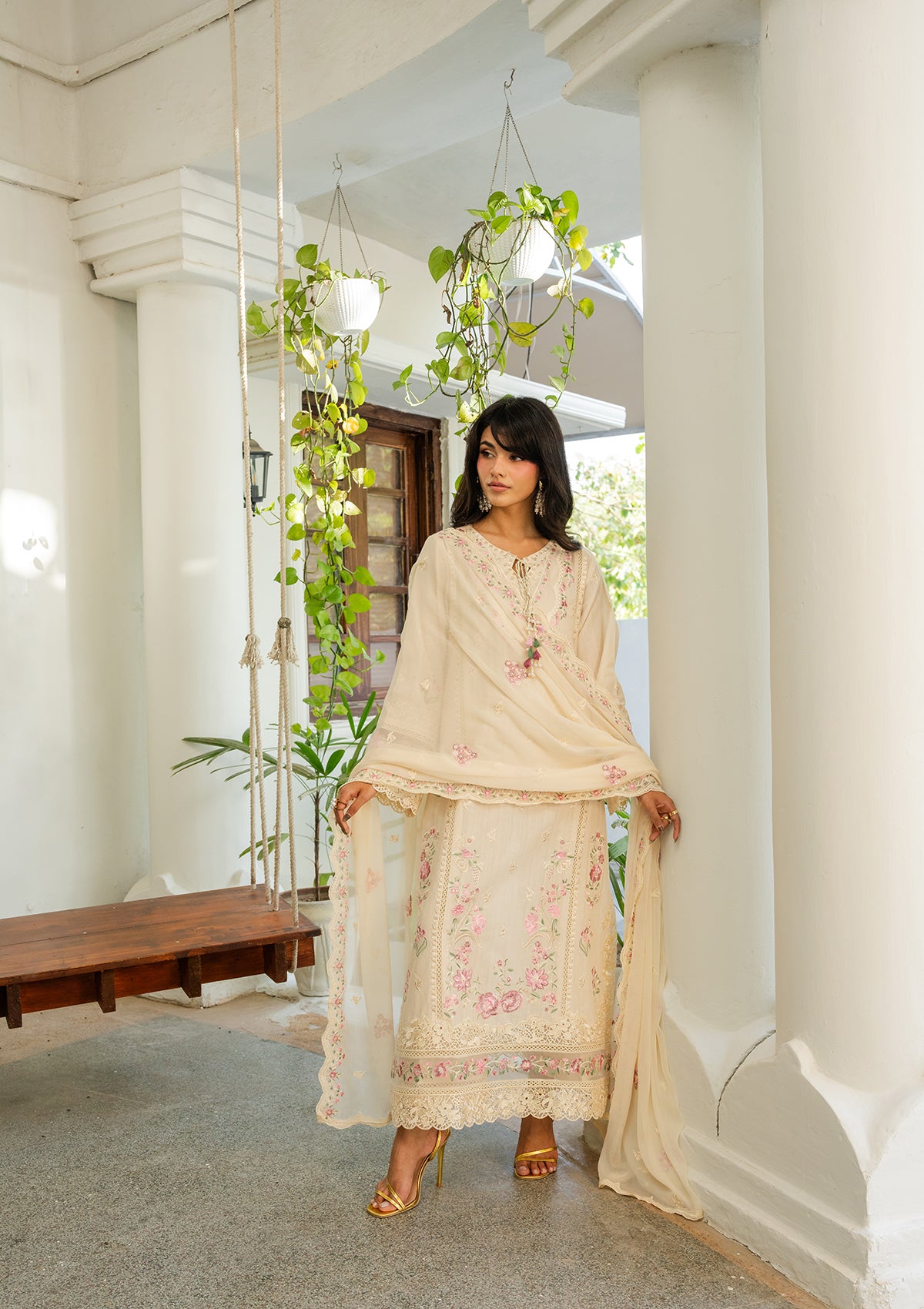 lawn Kurta Set in Cream