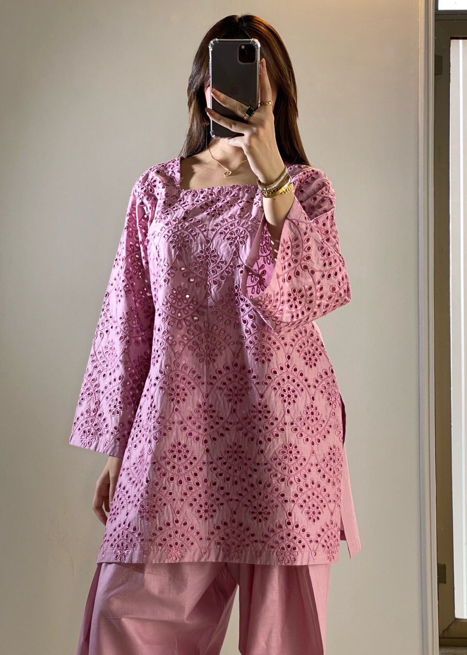 cotton Kurta Set in Purple taupe