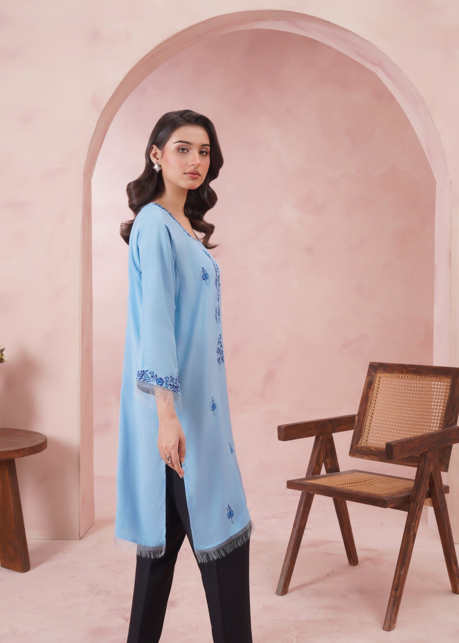 cotton silk Kurti in Light blue