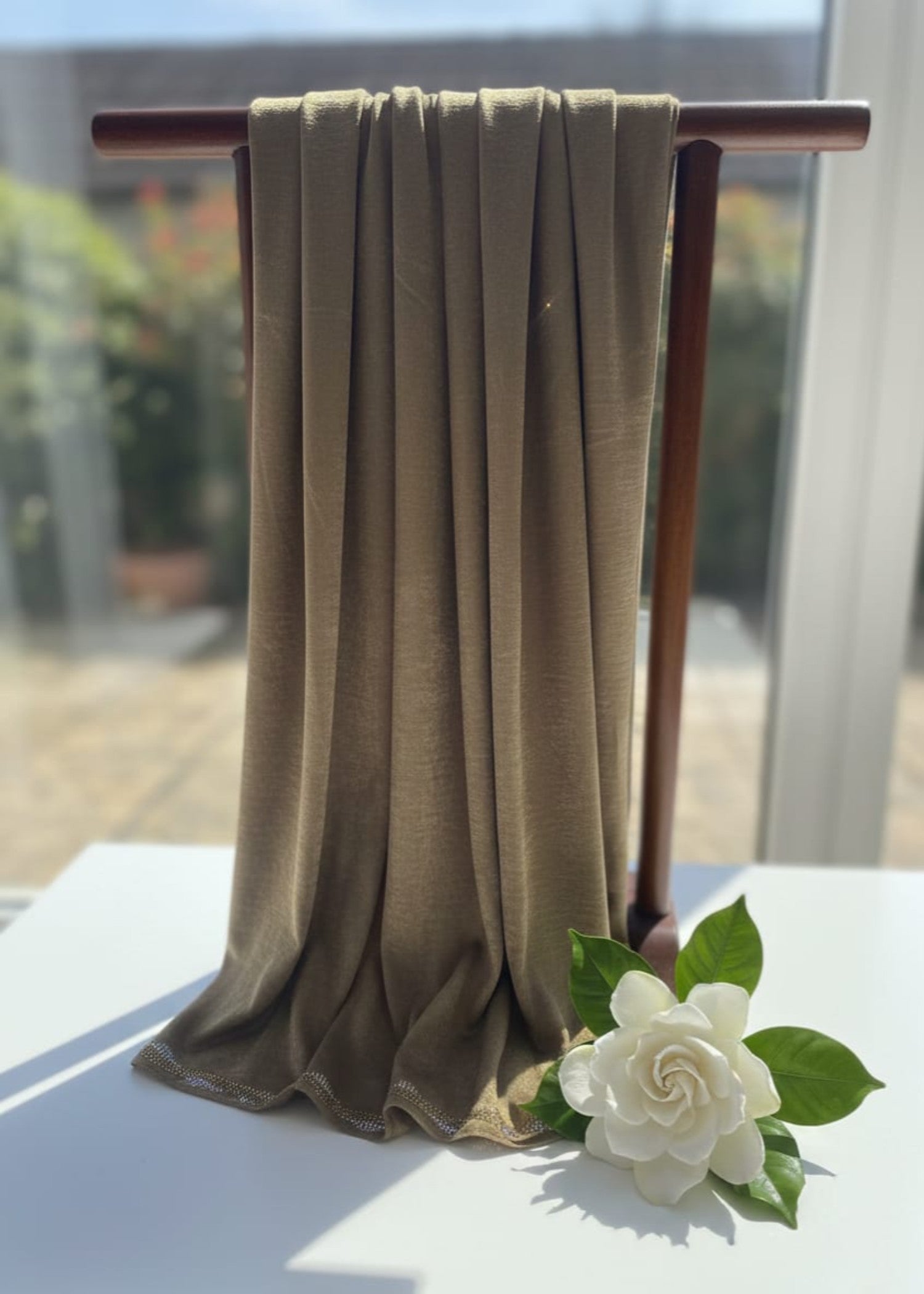 crushed velvet Hijab in Tan brown