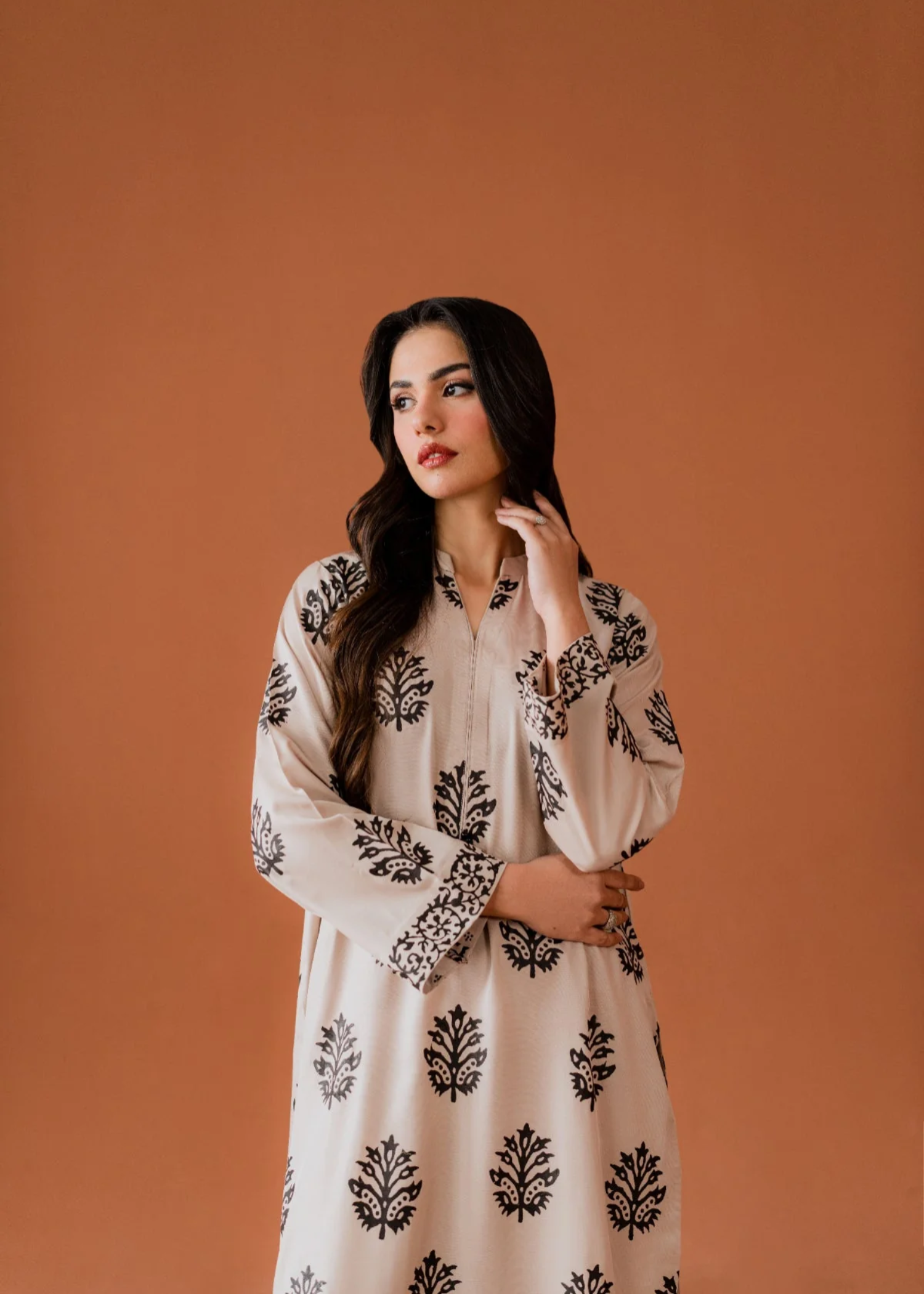 lawn cotton Kurta Set in Eggshell