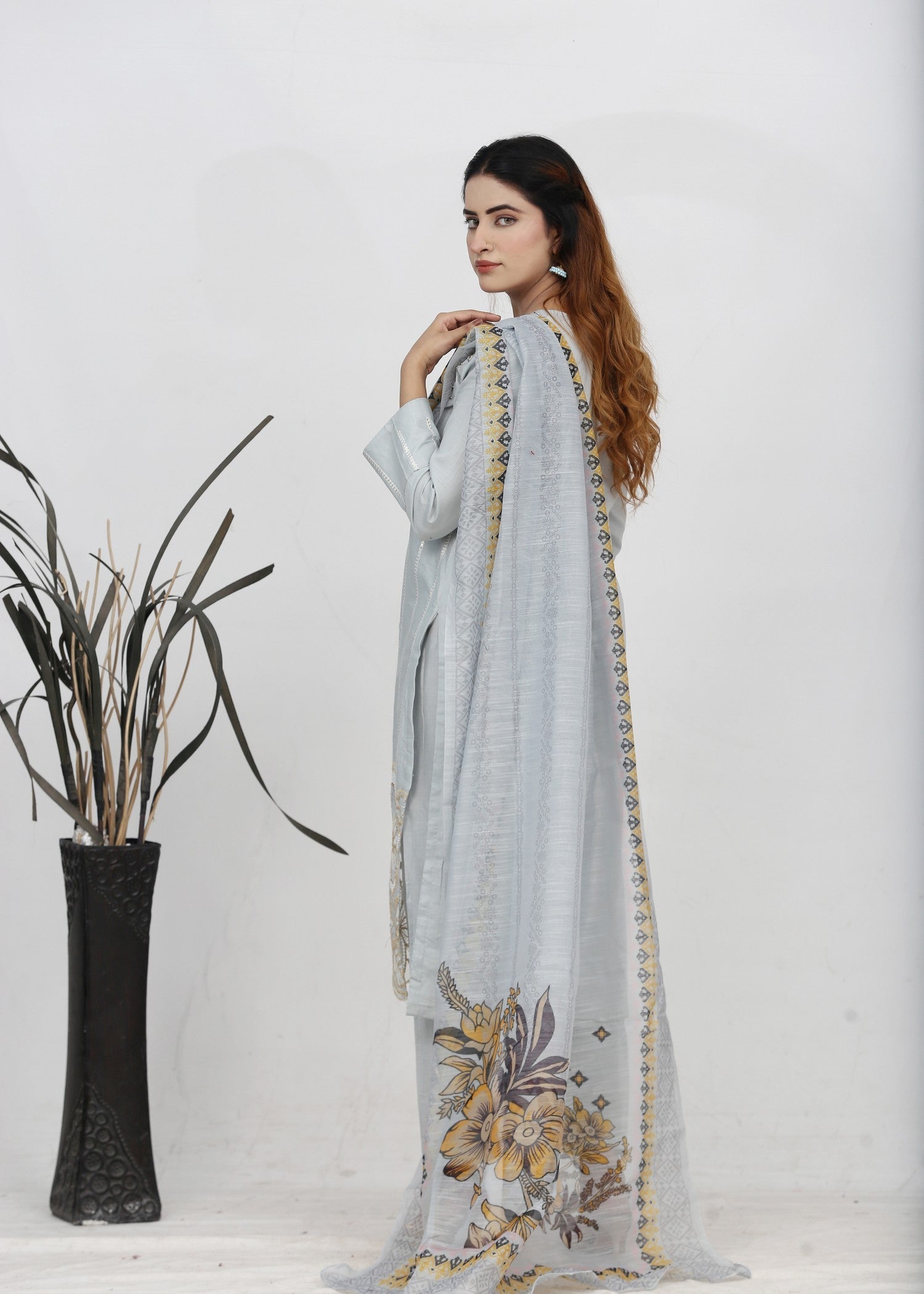 cotton Kurta Set in Light grey